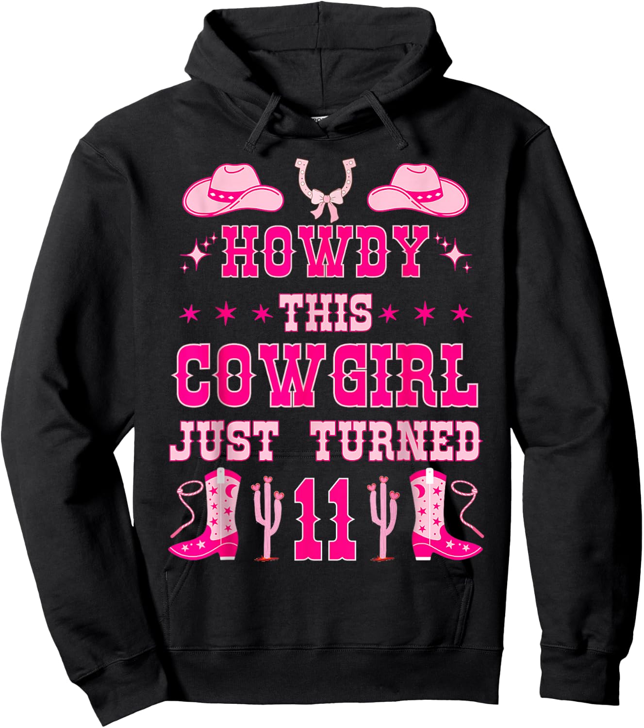 11yr Birthday Cowgirl Western 11Years Old Girl 11th Birthday Hoodie - Hoodie | Black