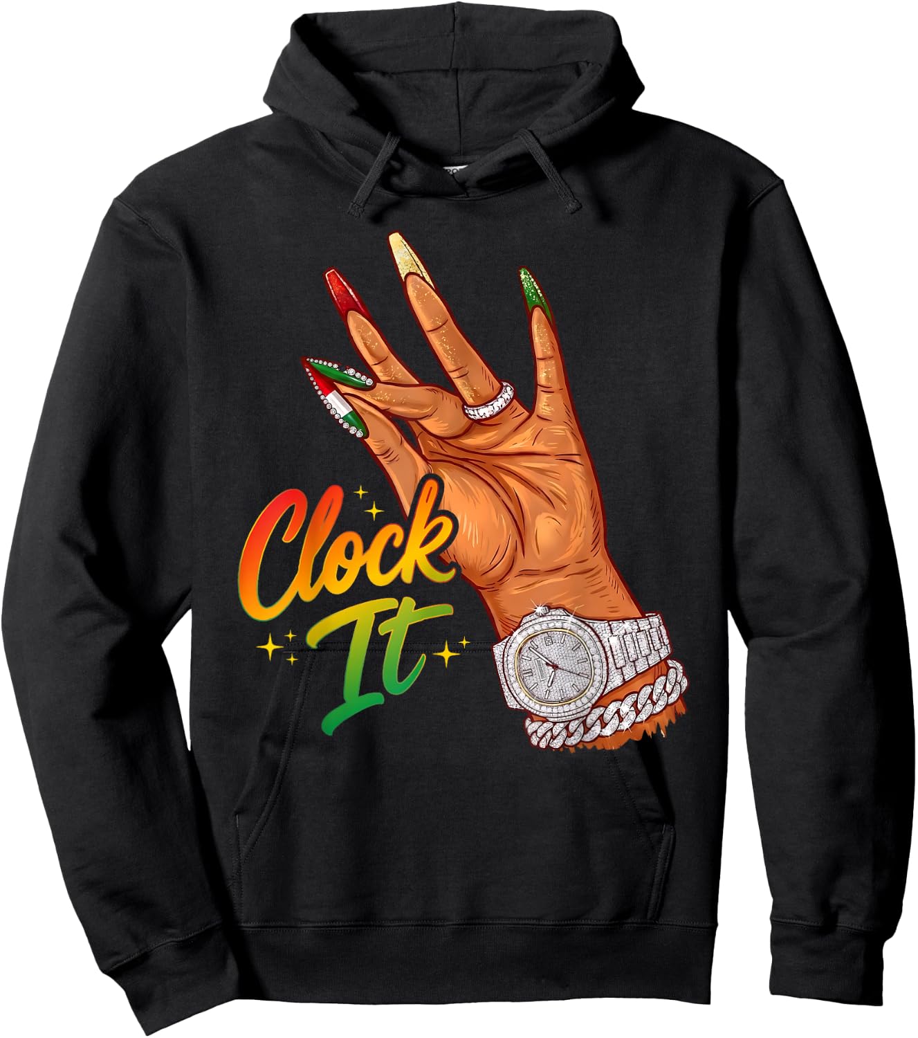 Striped Juneteenth Black Girl Clock It Afro Queen Melanin Hoodie - Hoodie | Black