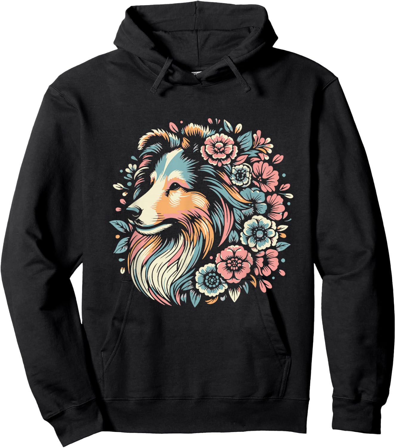 Floral Shetland Sheepdog Dog Flower Sheltie Graphic Design Hoodie - Hoodie | Black