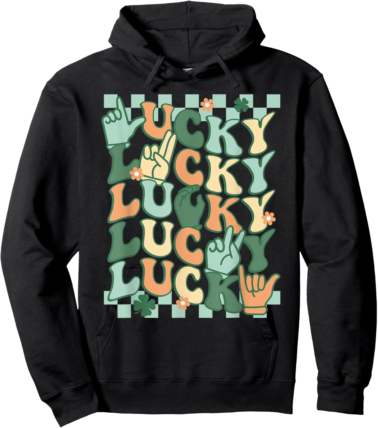 Lucky St Patrick's Day ASL Sign Language Deaf Groovy Irish Hoodie - Hoodie | Black