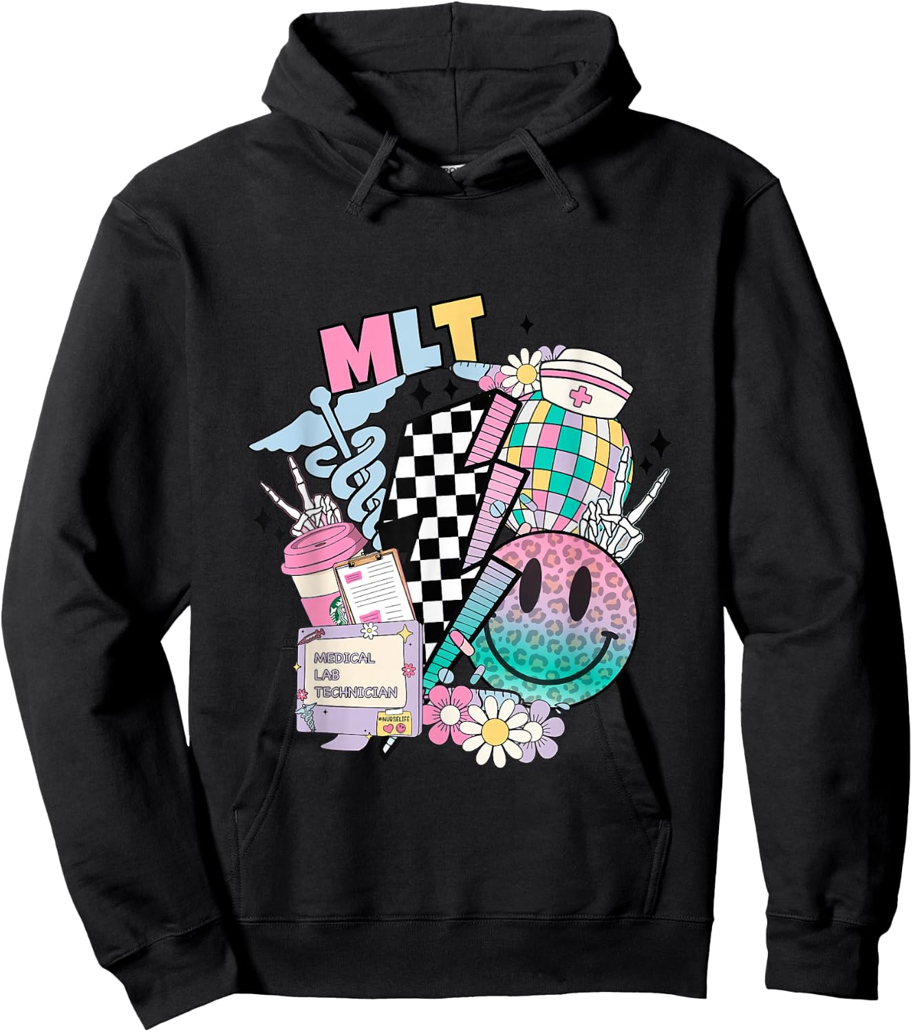 Smile face MLT Medical Laboratory Technician Stethoscope Hoodie - Hoodie | Black