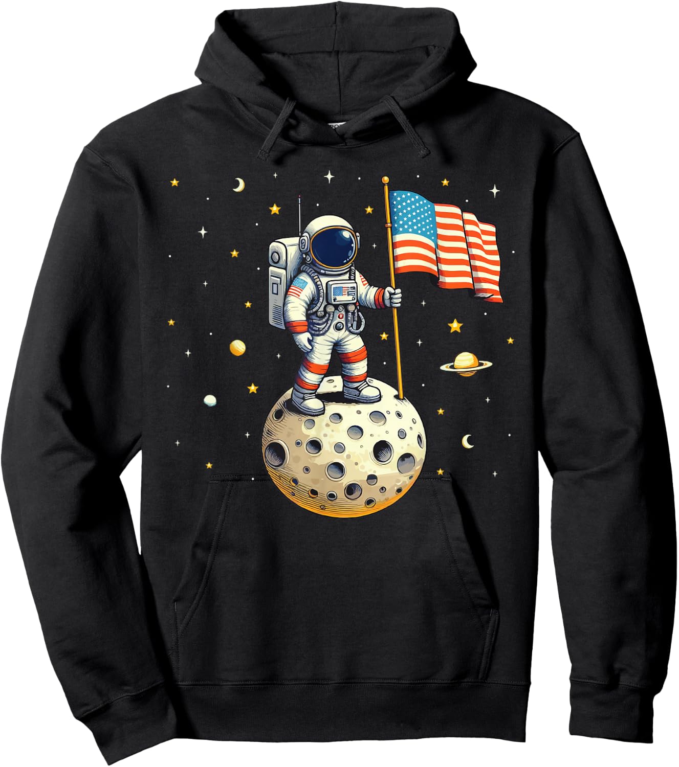 American Flag Astronaut Space 4th Of July Boy Toddlers Hoodie - Hoodie | Black