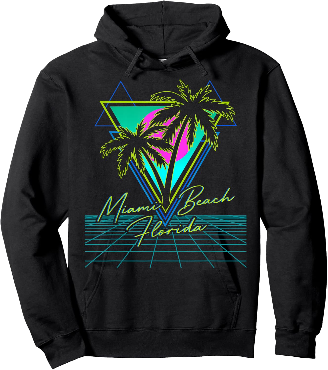 MIAMI BEACH FLORIDA Trip Retro 80s Vaporwave Grid Aesthetic Women Kids Hoodie - Hoodie | Black