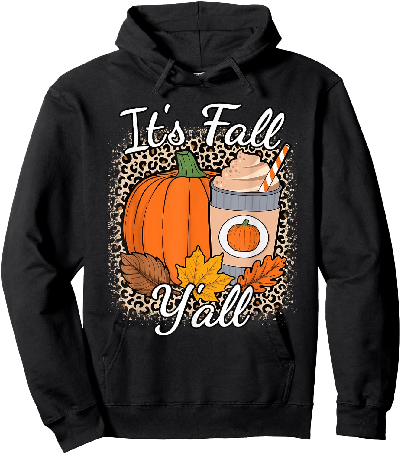 Its Fall Y'all Leopard Print Pumpkin Autumn Women Girls Kids Hoodie - Hoodie | Black