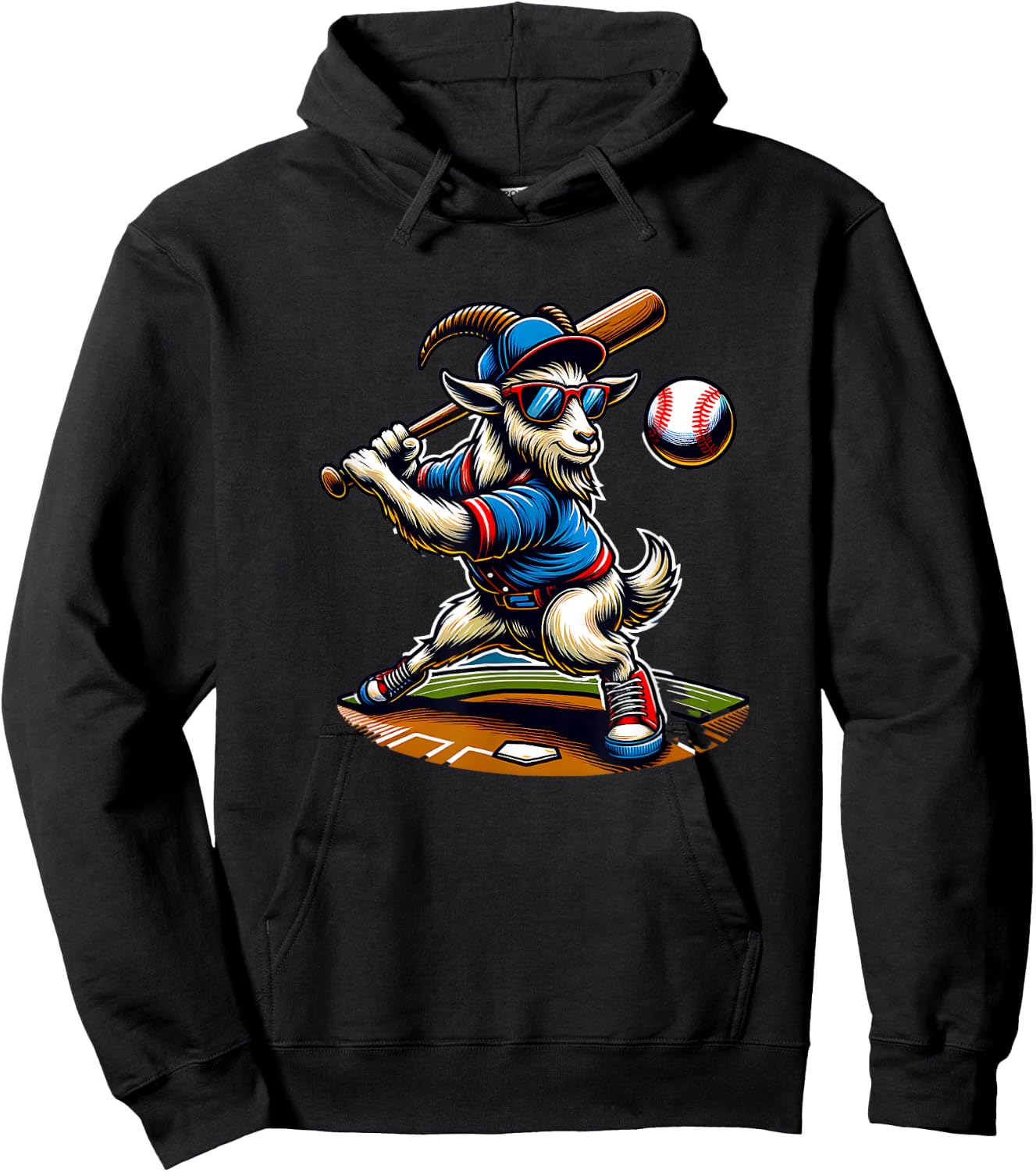 Goat Baseball Player With Bat And Ball Cool Animal Sports Hoodie - Hoodie | Black