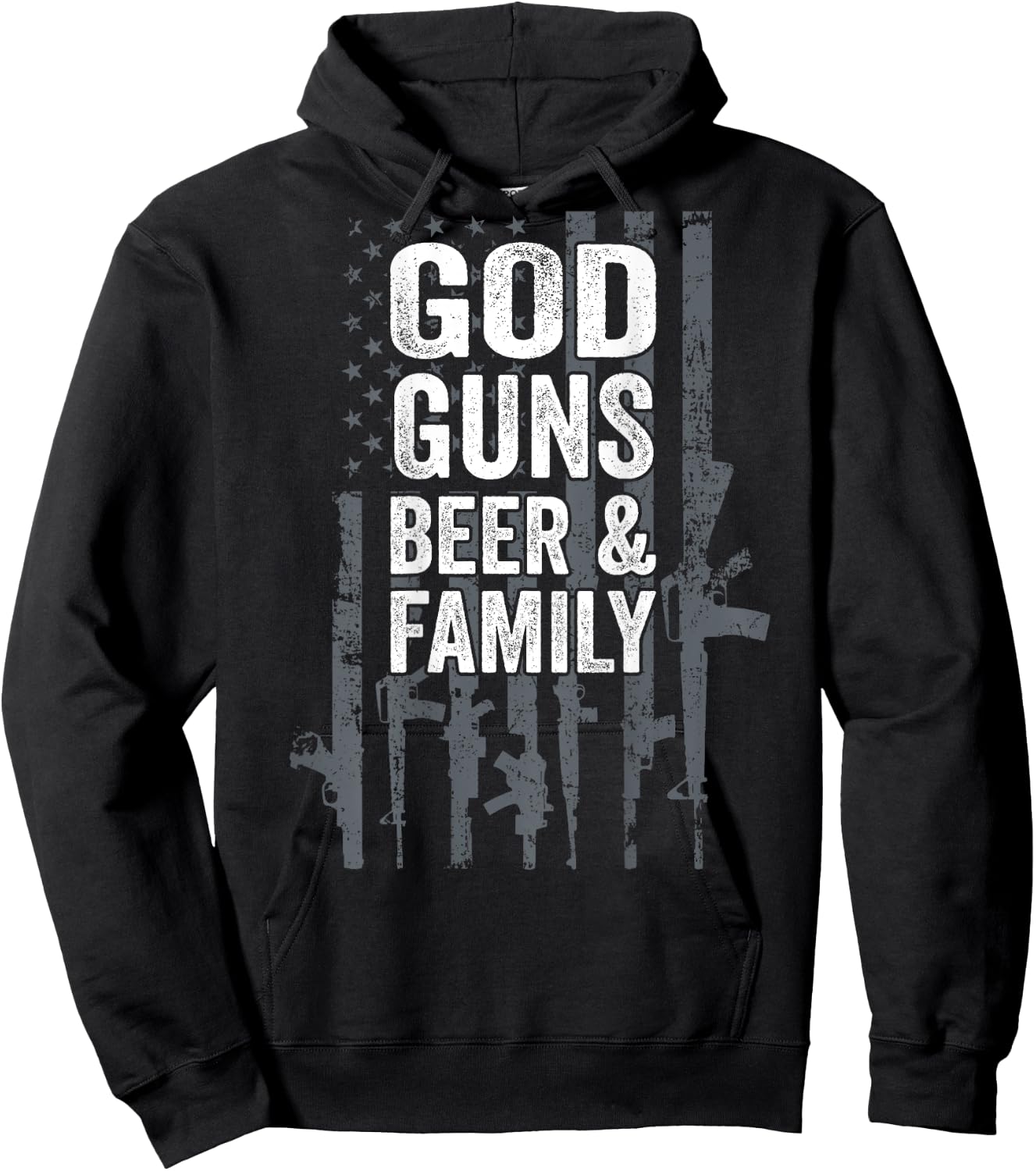 GOD GUNS BEER & FAMILY - USA Flag Drinking Gift - ON BACK Hoodie - Hoodie | Black