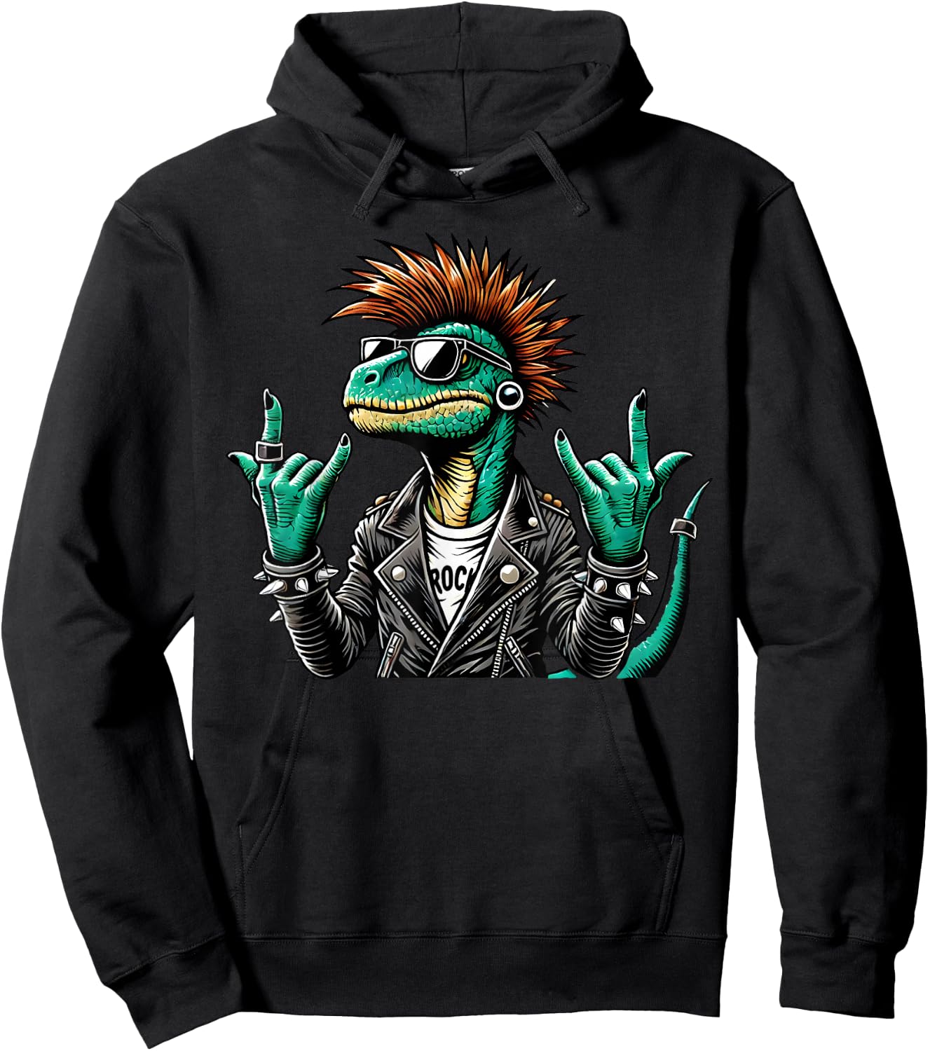 Funny Punk Dinosaur, Cute Rock Dinosaur Gothic Rex Dinosaur , Black, S Hoodie - Hoodie | Black