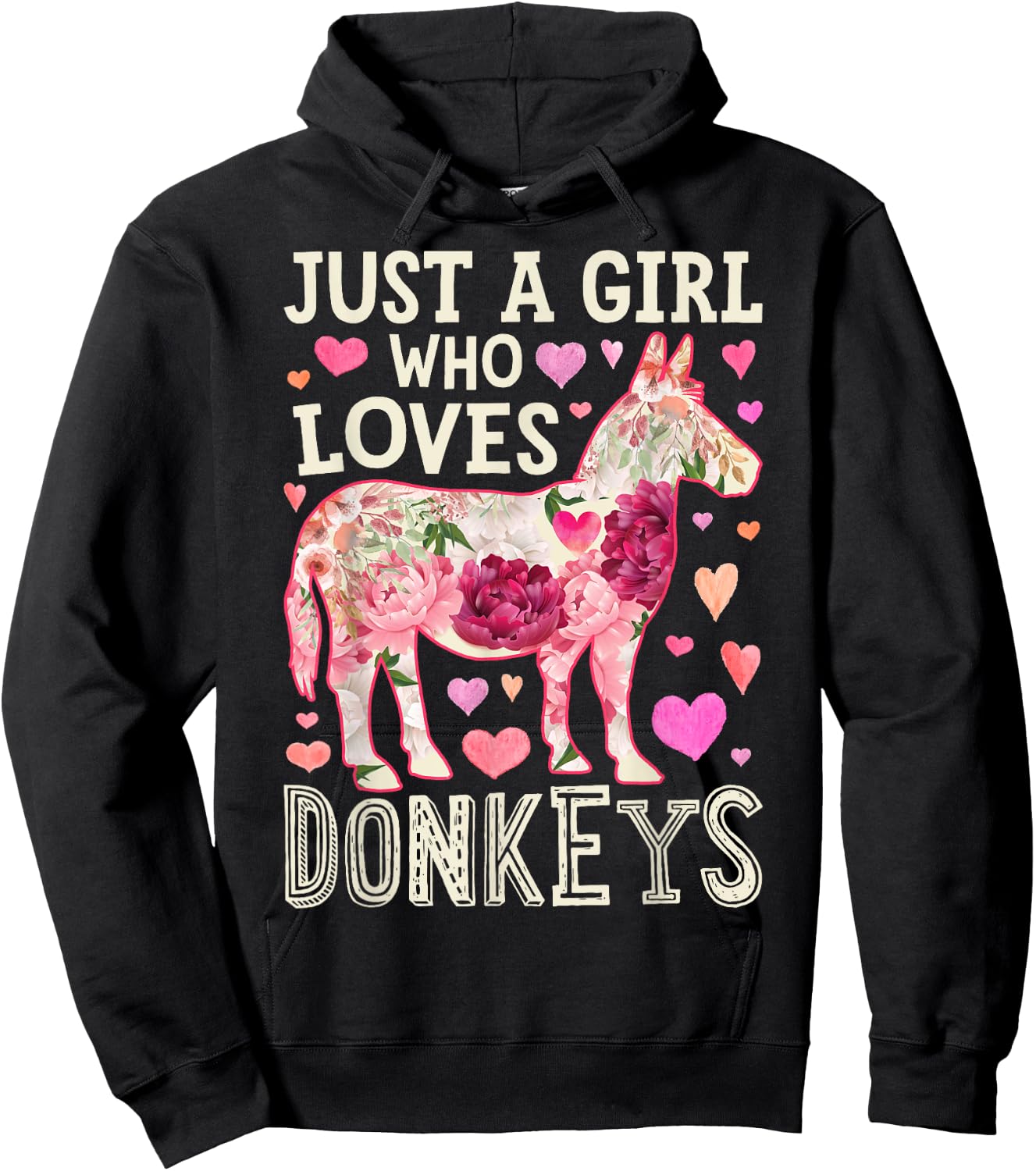 Donkey Just A Girl Who Loves Flower Farm Animal Lover Farmer Hoodie - Hoodie | Black