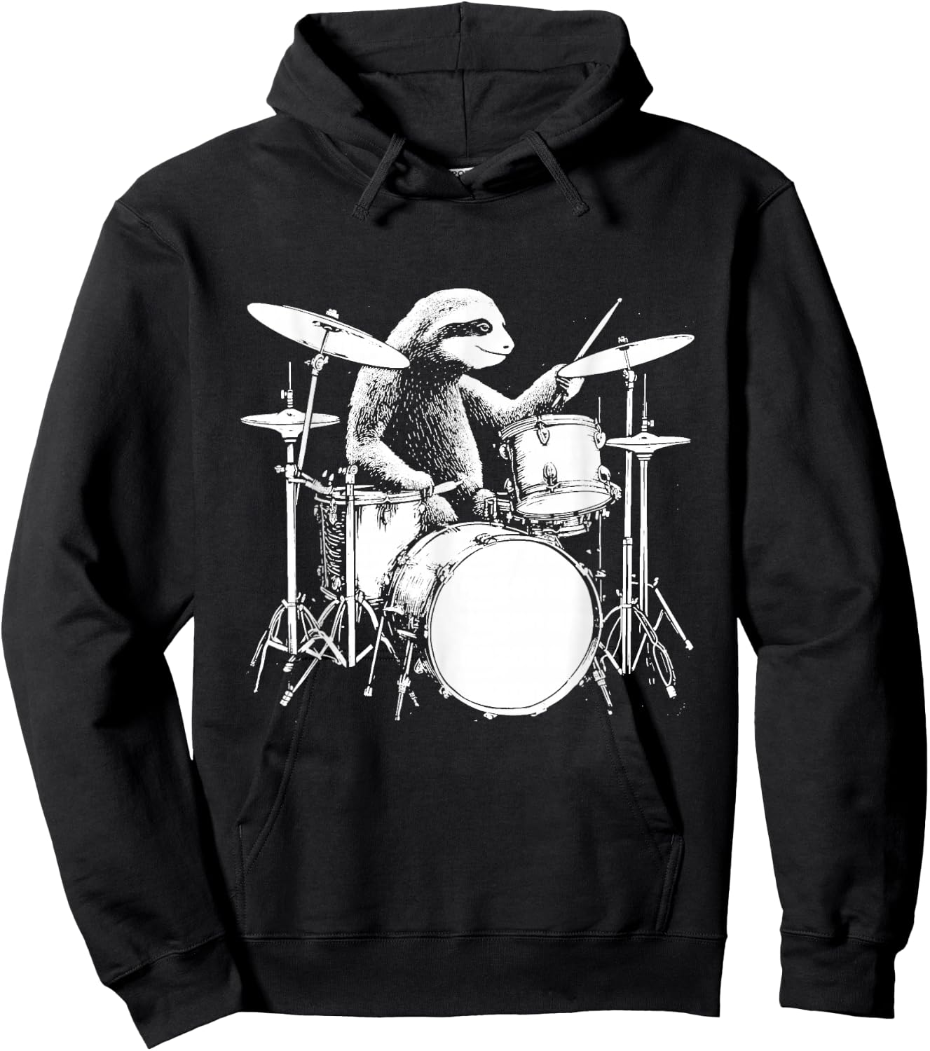 Sloth Plays Drums Funny Drumming Animal Drummer Hoodie - Hoodie | Black