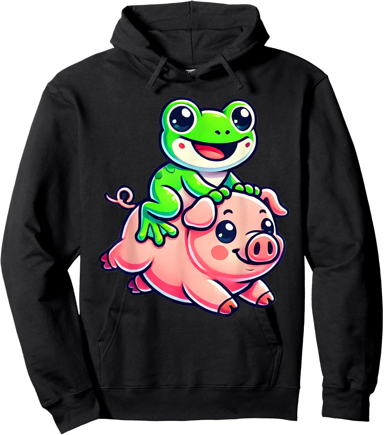 Kawaii Frog Pig Hoodie - Hoodie | Black