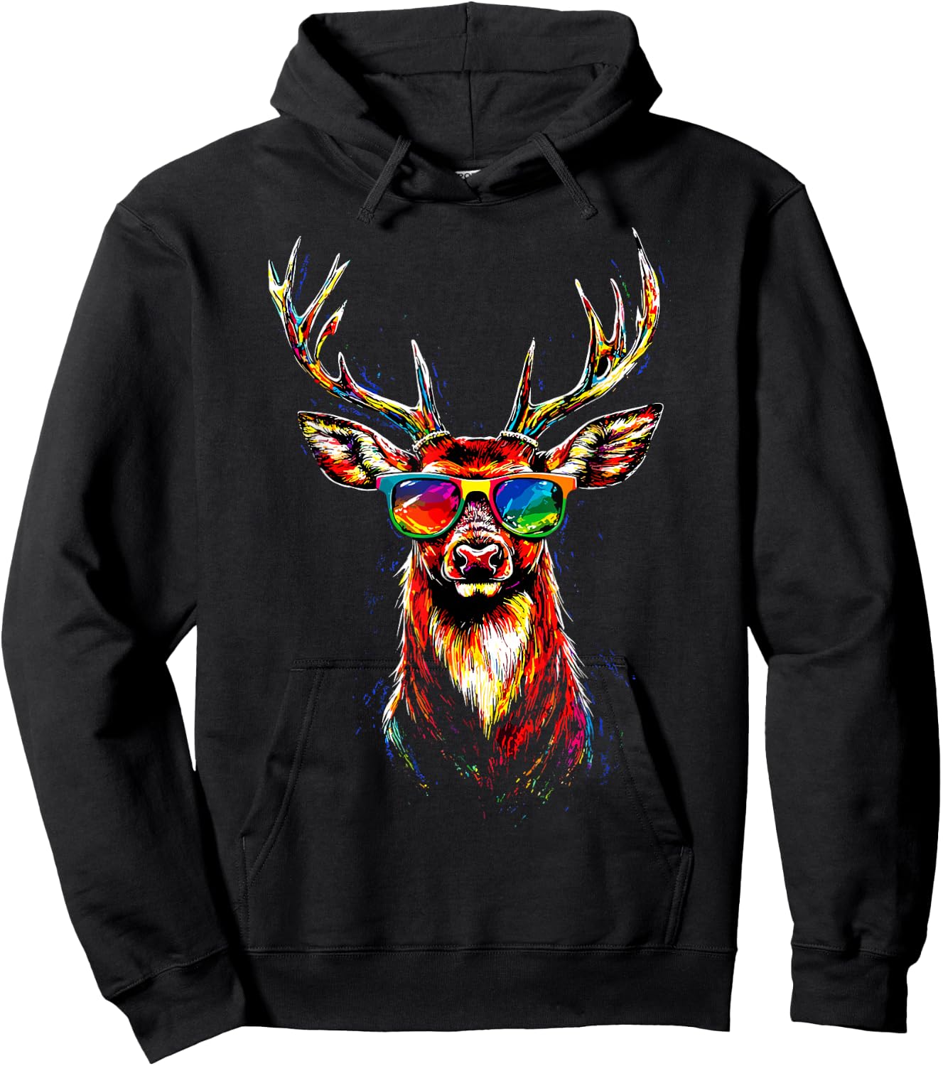Deer with Sunglasses Antlers Hunting Deer Reindeer Red Deer , black, S Hoodie - Hoodie | Black