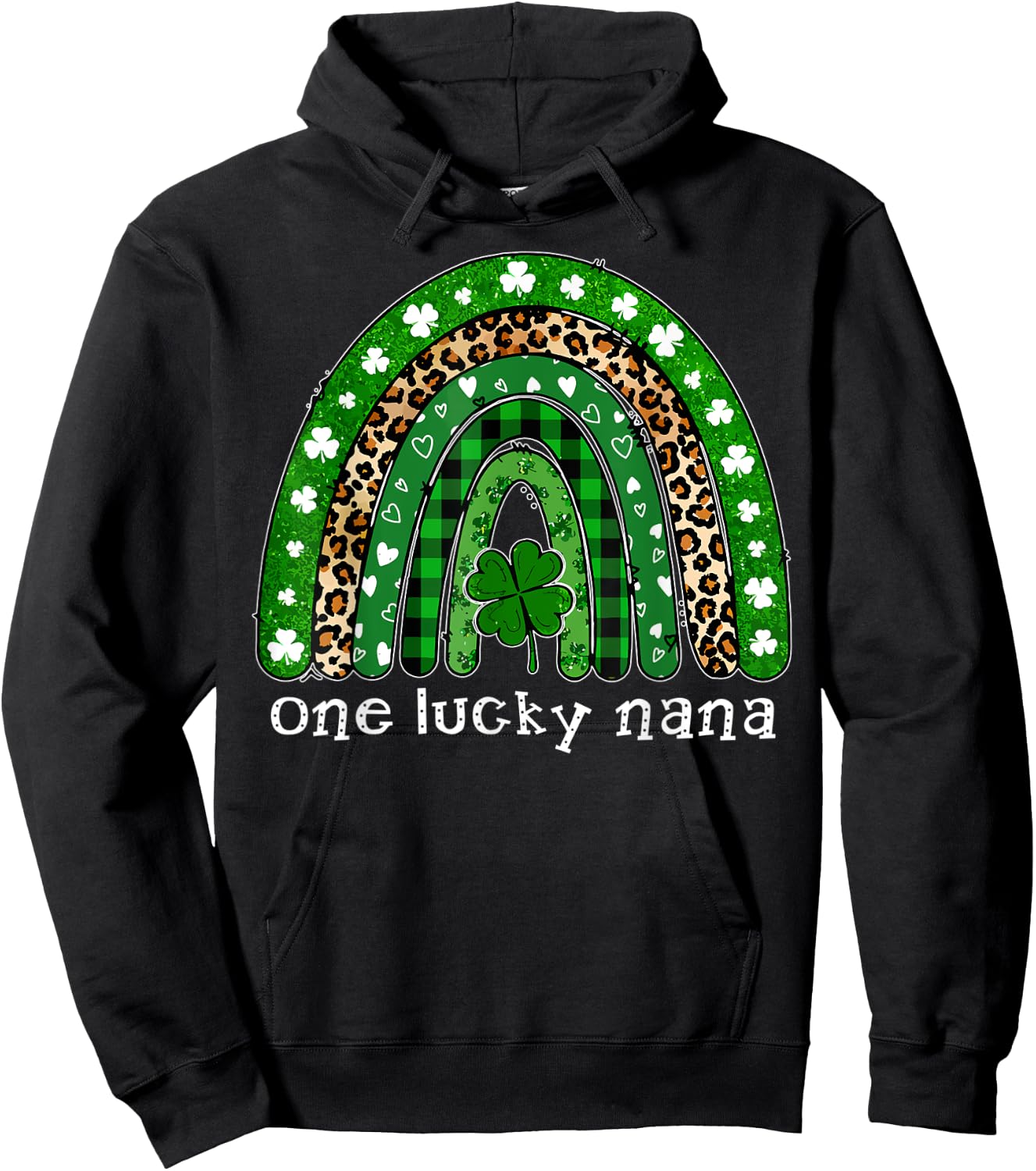 One Lucky Nana Leopard Rainbow Shamrock Luckiest Design Hoodie - Hoodie | Black