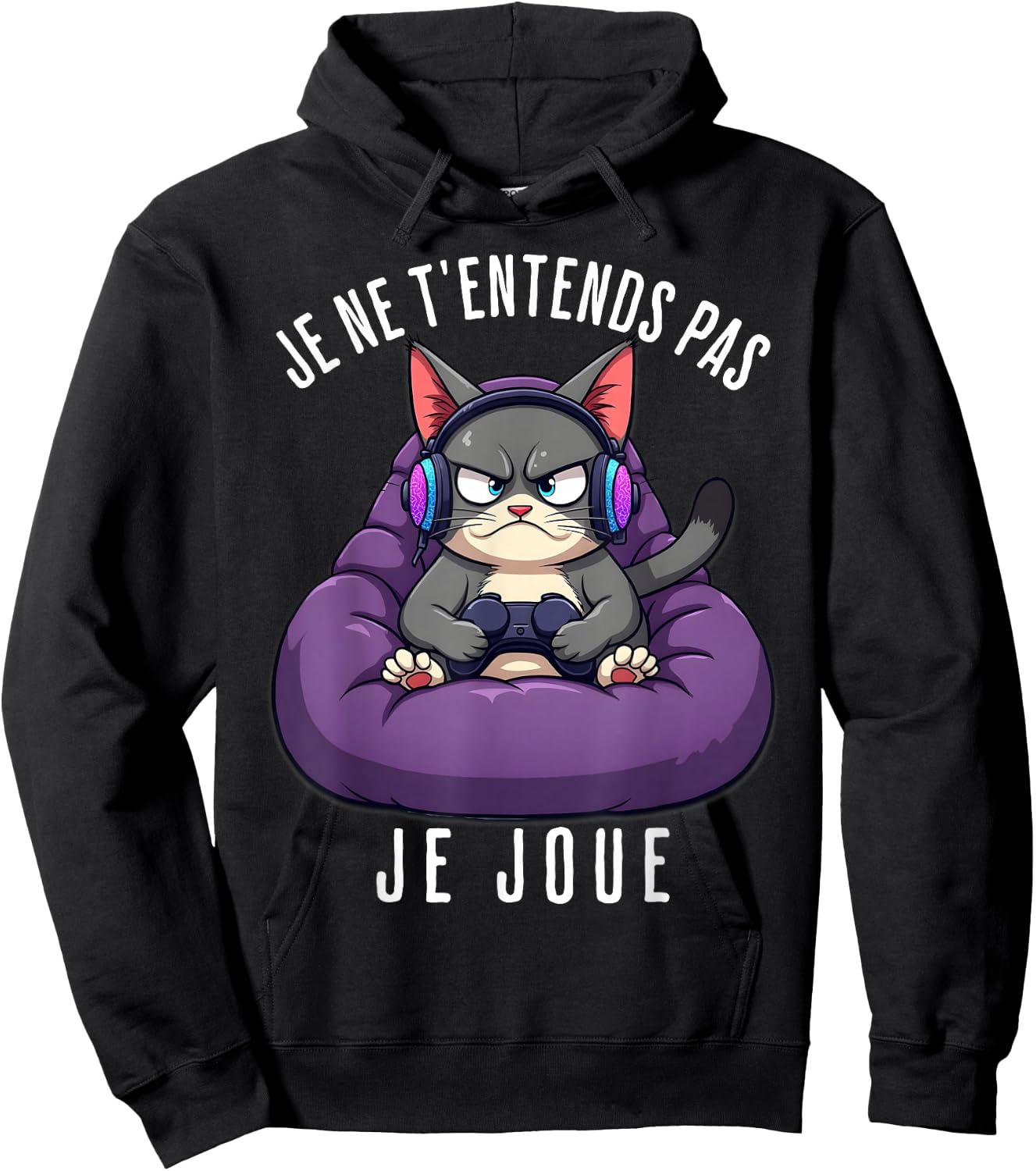 Funny Cat Gamer Funny Man Boy , Black, S Hoodie - Hoodie | Black