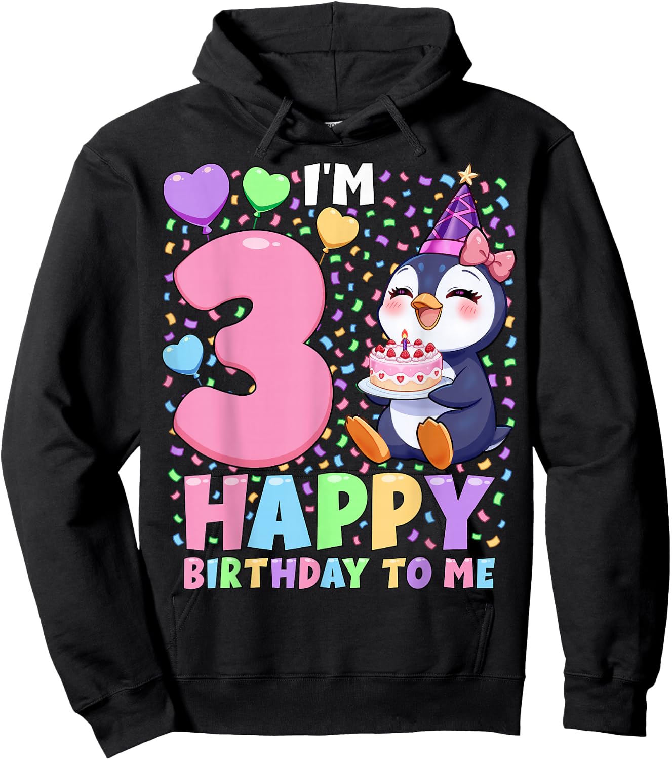 Penguin Birthday Party Shirt | Girls 3rd Birthday Penguin Hoodie - Hoodie | Black
