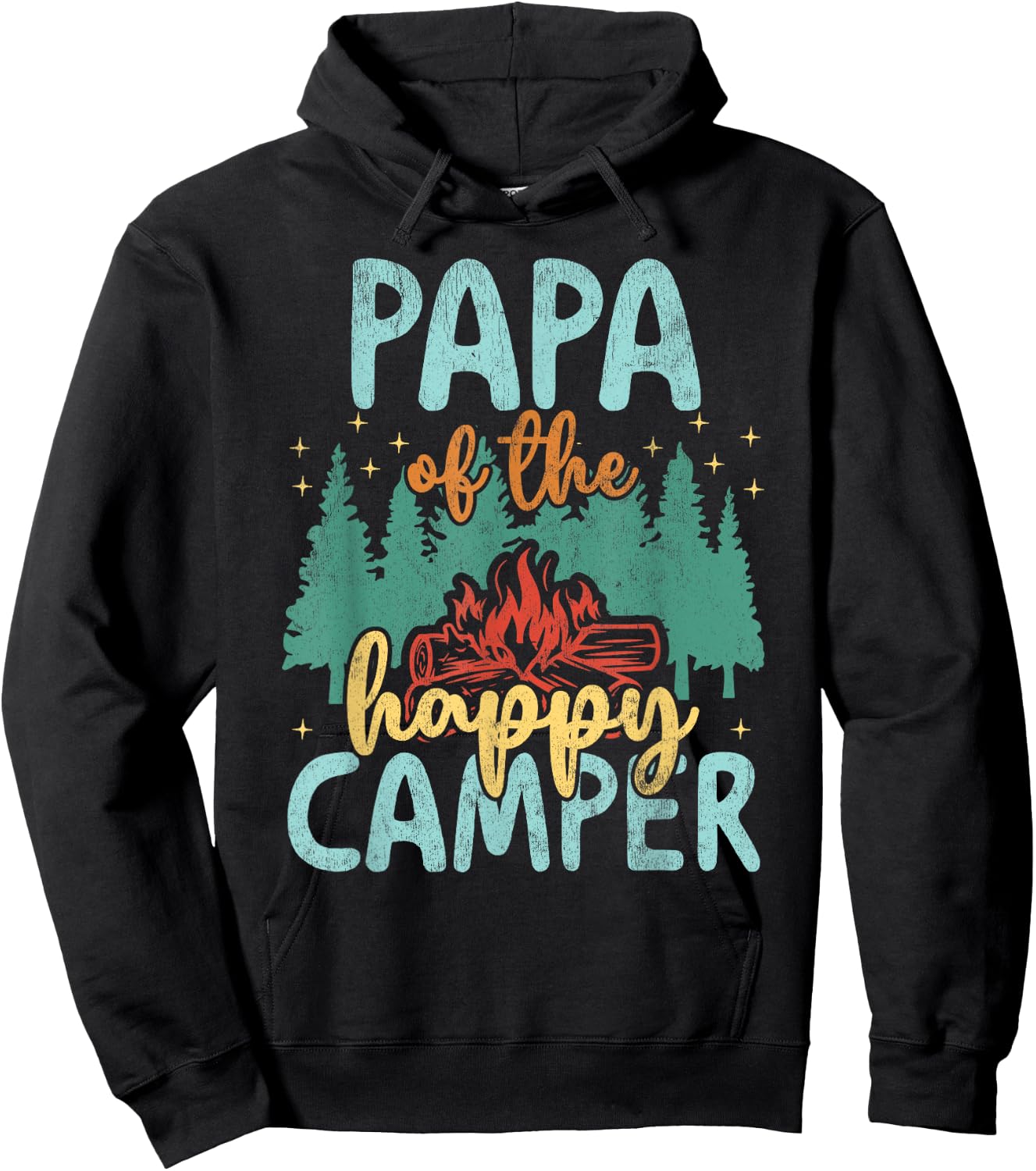 Papa of Happy Camper 1st Birthday Party Retro Papa Hoodie - Hoodie | Black