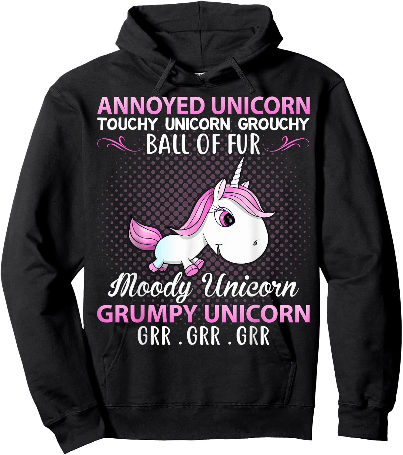 Annoyed Unicorn Touchy Unicorn Grouchy Ball Of Fur Moody Uni Hoodie - Hoodie | Black