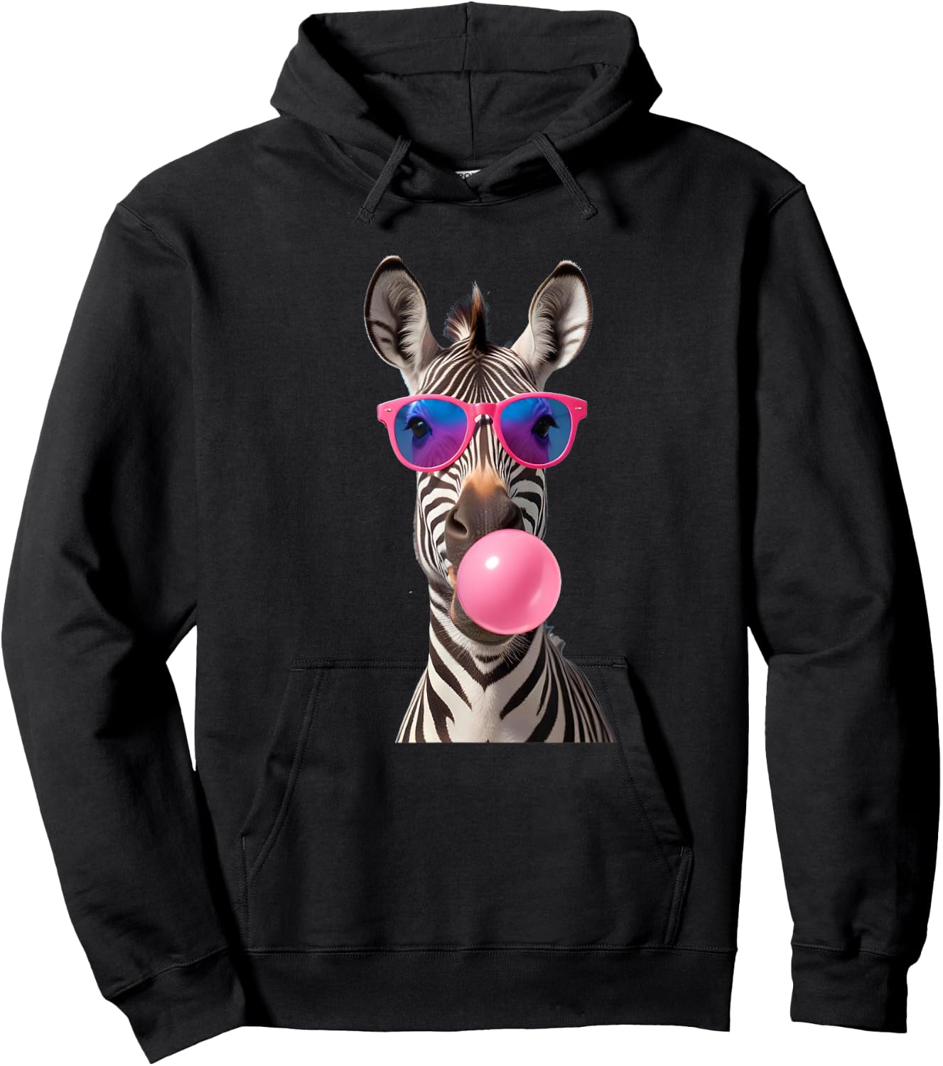 #snirt Funny Zebra Bubblegum Bubble Pink Sunglasses , black Hoodie - Hoodie | Black