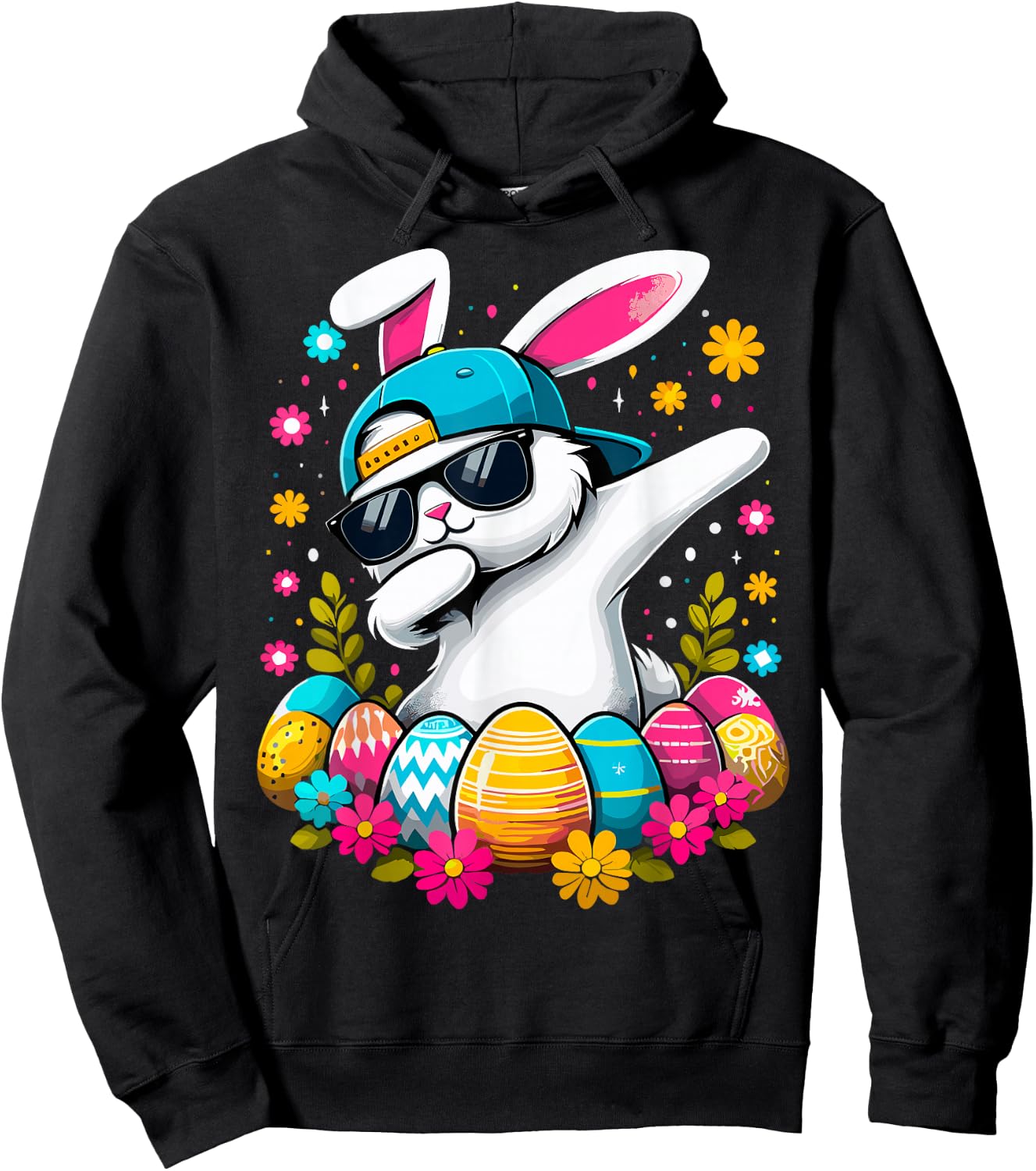 Happy Easter Eggs Cool Dabbing Bunny Hoodie - Hoodie | Black