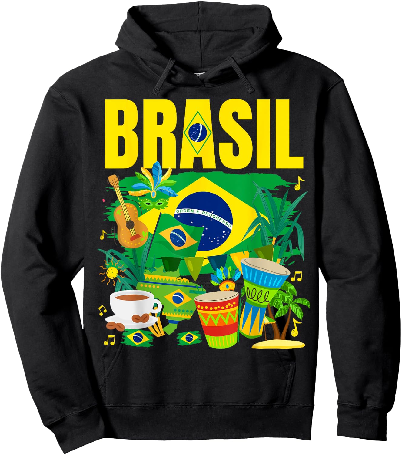 Brazil Flag - Outfit Idea - Brazilian Flag , Black, S Hoodie - Hoodie | Black