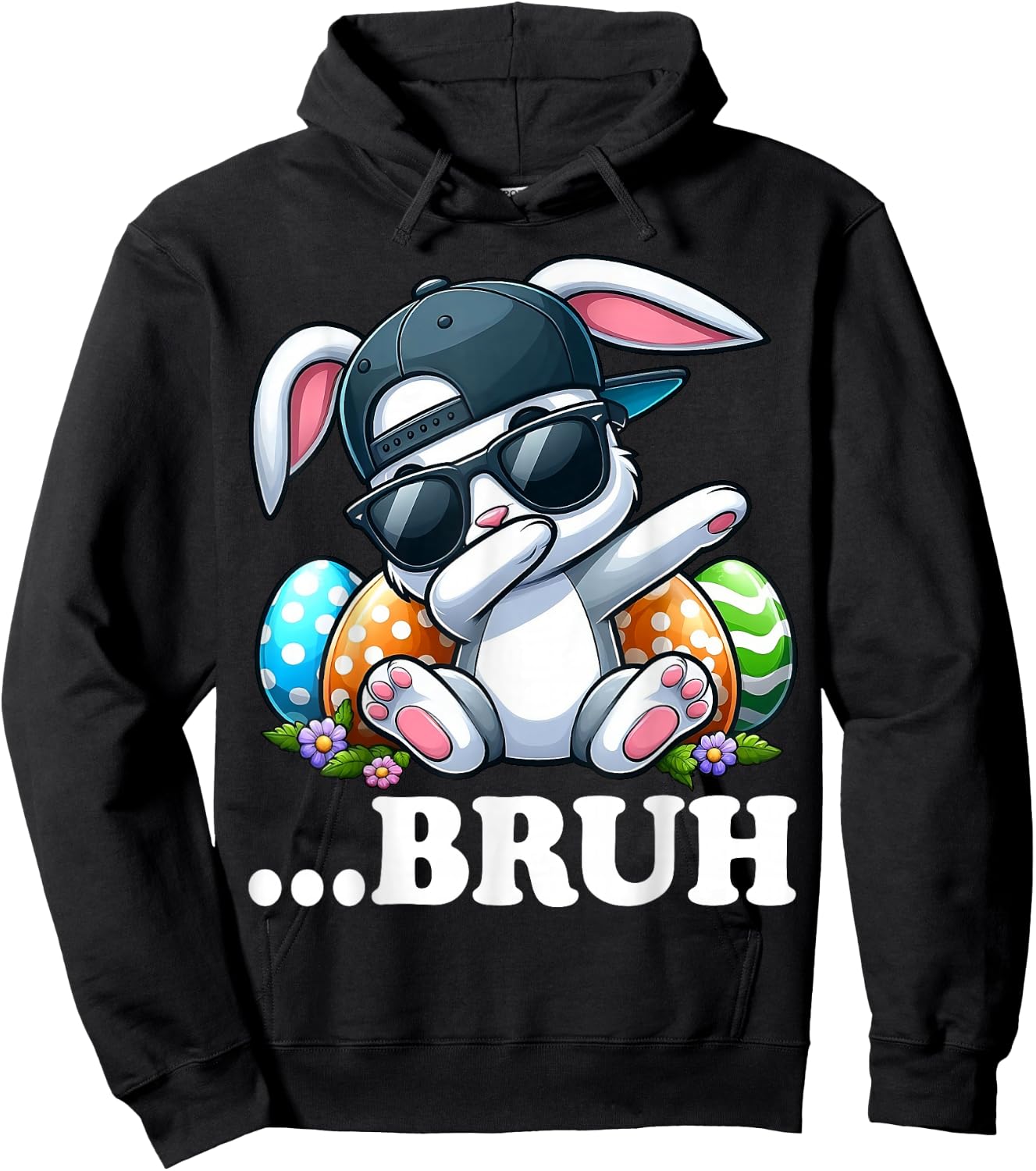 Easter Day Bruh Dabbing Bunny Women Boys Girls Teens Hoodie - Hoodie | Black