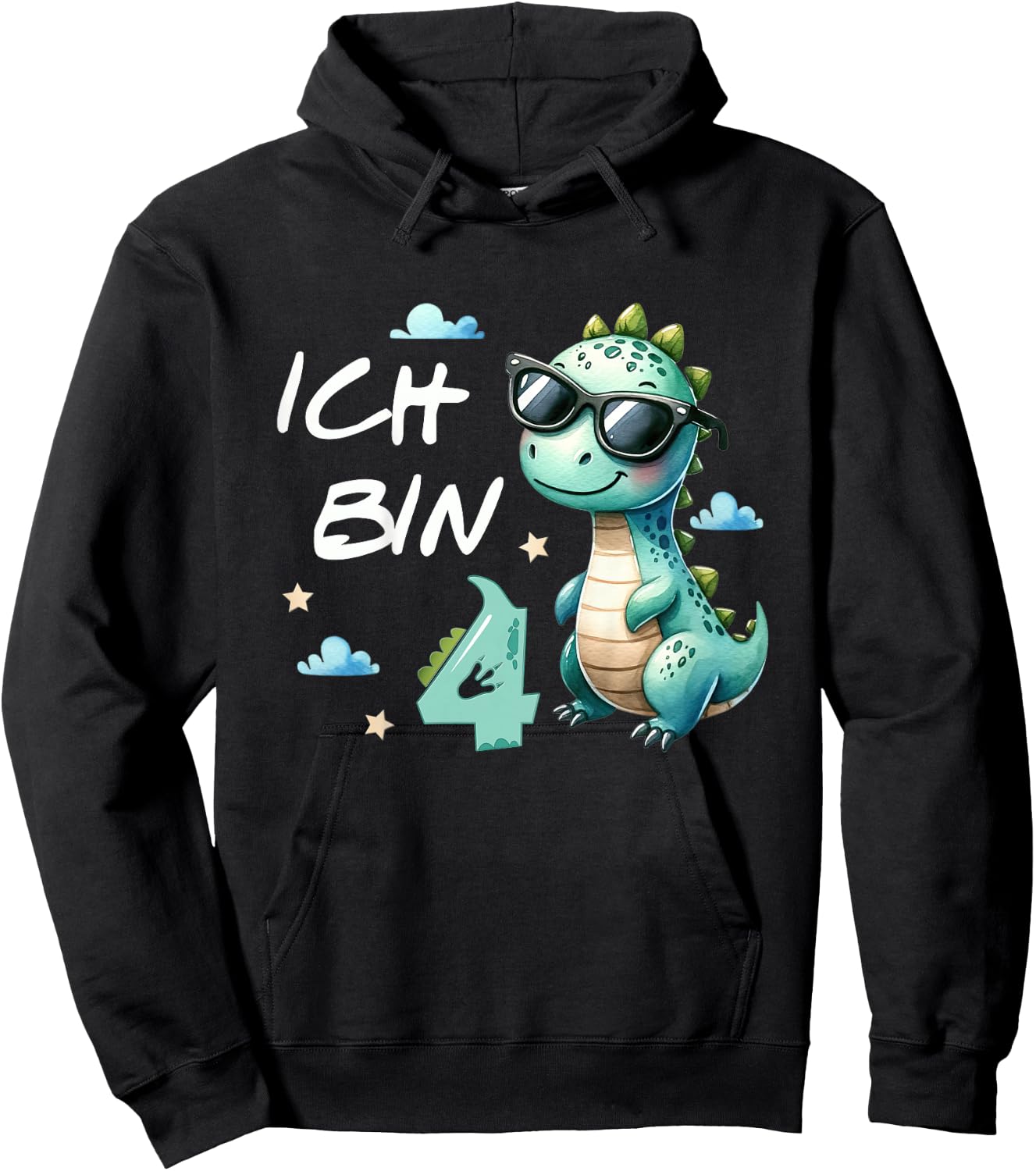 Children's 4th Birthday Boy Girl Gifts 4 Years Old Cool Dino , black Hoodie - Hoodie | Black