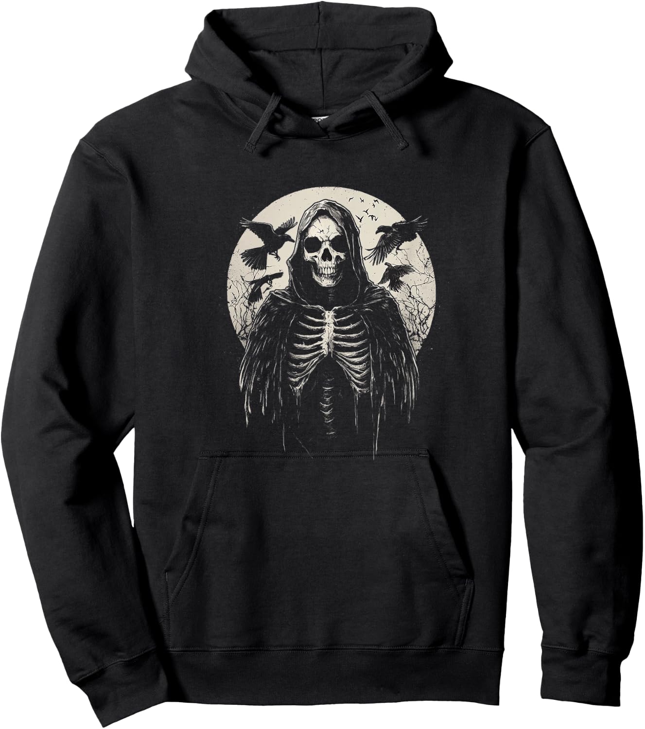Black Gothic Raven Hooded Skeleton Graphic Gothic Style Hoodie - Hoodie | Black