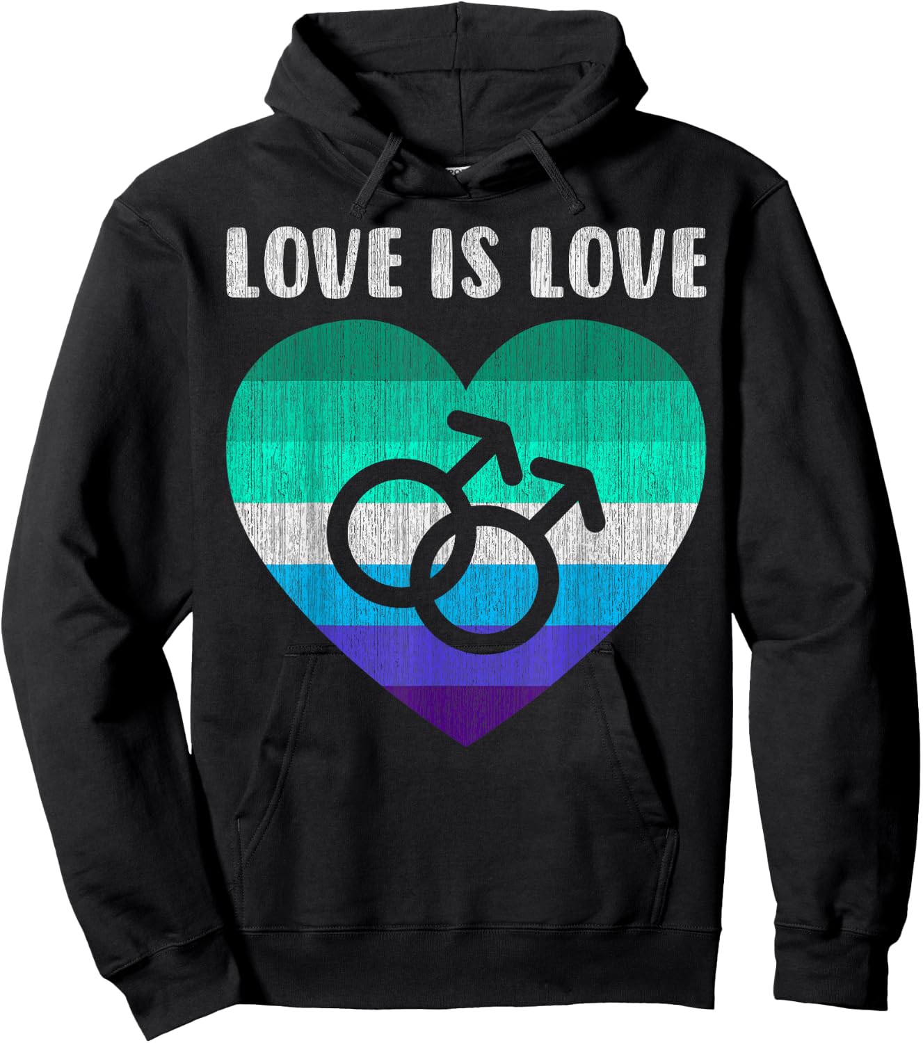 Gay Men's Symbol with Heart, Love is Love , black Hoodie - Hoodie | Black