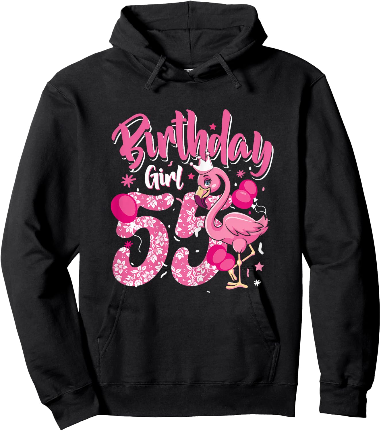 55th Birthday Gift Flamingo Fan 55 Year Old Women 55th Bday Hoodie - Hoodie | Black