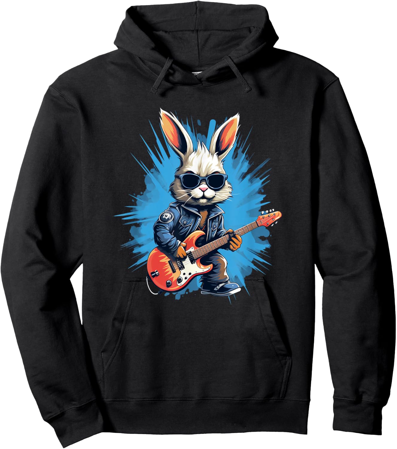 Cool rocker bunny with electric guitar for rock Easter event Hoodie - Hoodie | Black