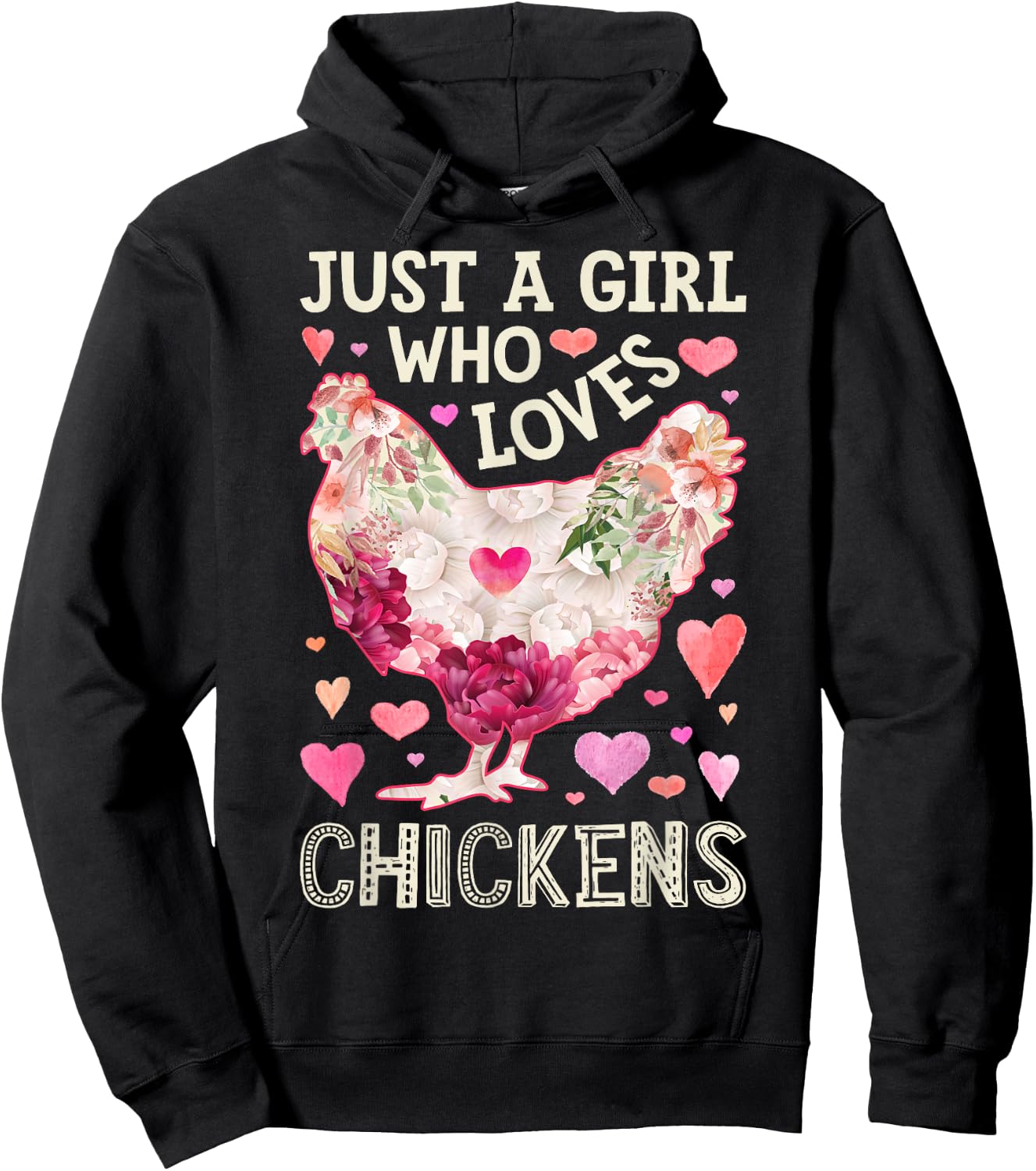 Just A Girl Who Loves Chickens Chicken Flower Farm Floral Hoodie - Hoodie | Black