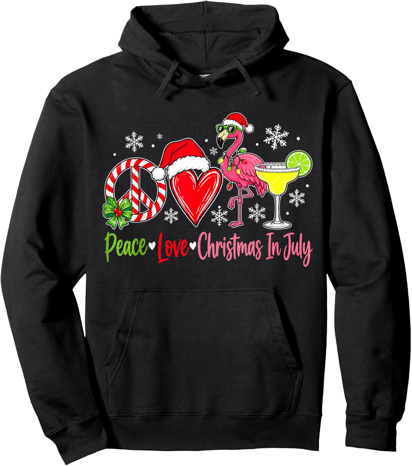Peace Love Christmas in July Flamingo Christmas in July Hoodie - Hoodie | Black