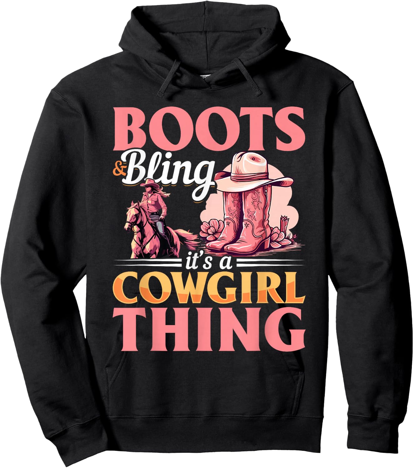 Rodeo Western Country Southern Cowgirl hat - Boots & Bling Hoodie - Hoodie | Black