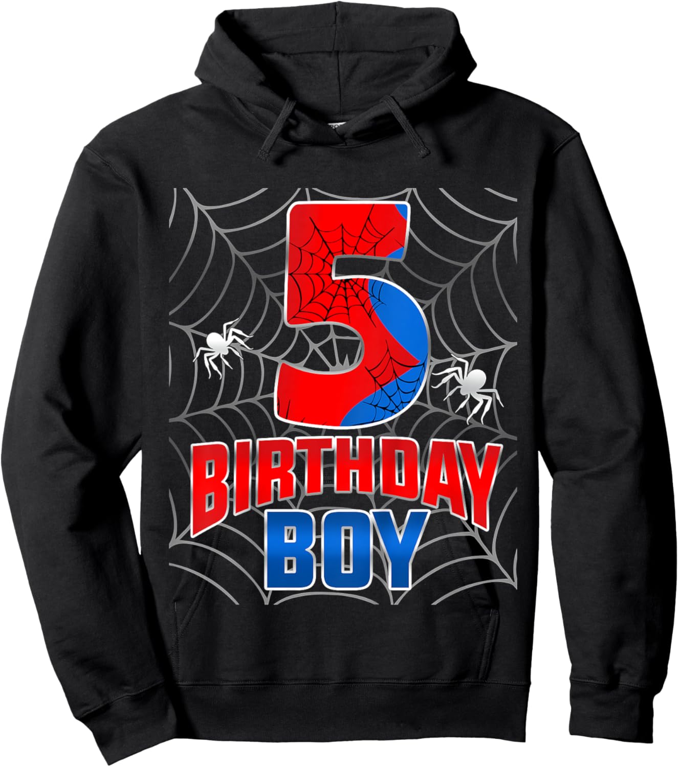 Kids Spider Web Five 5 Years Old It's My 5th Birthday Boy Hoodie - Hoodie | Black