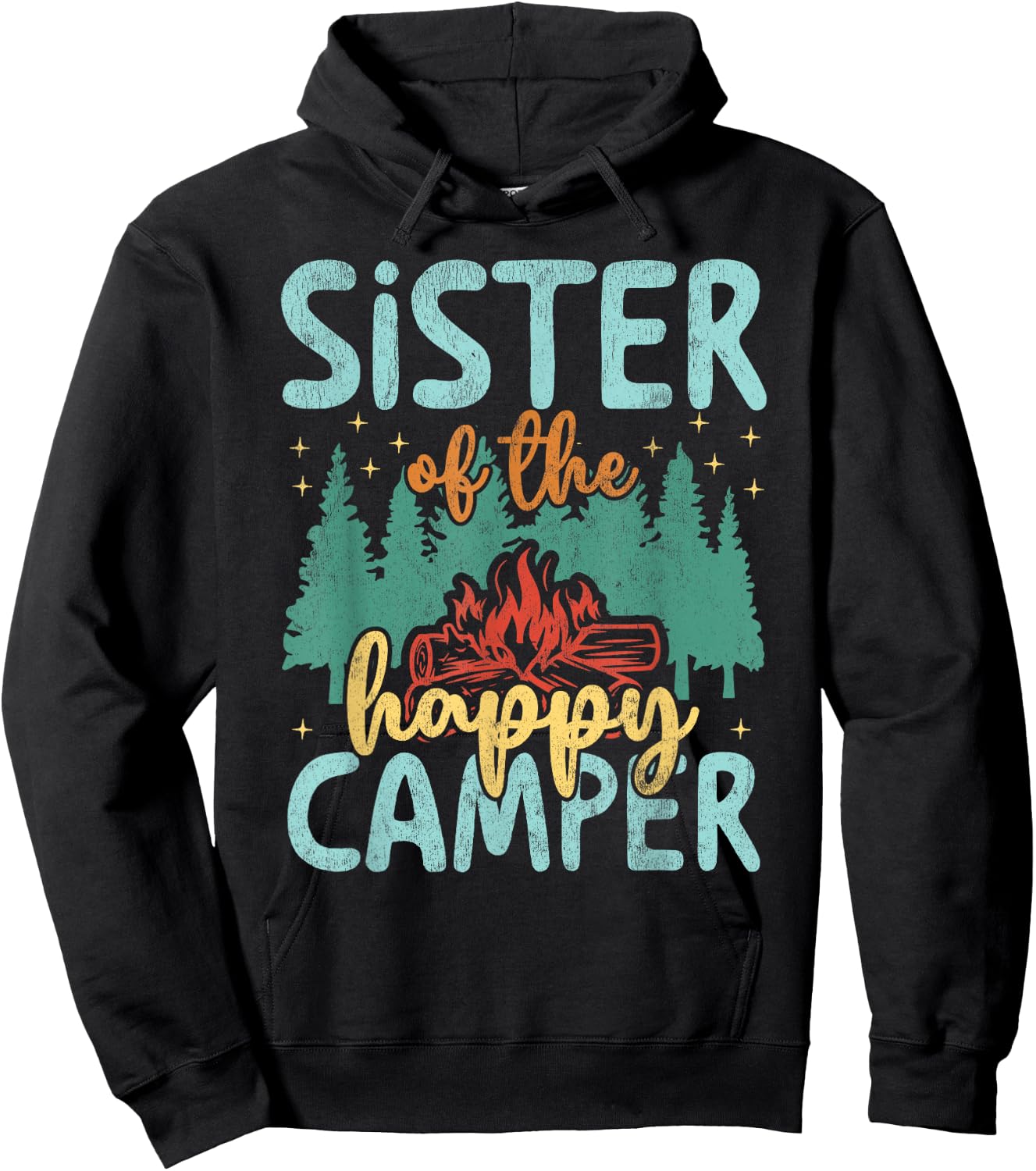 Sister of Happy Camper 1st Birthday Party Retro Sister Hoodie - Hoodie | Black