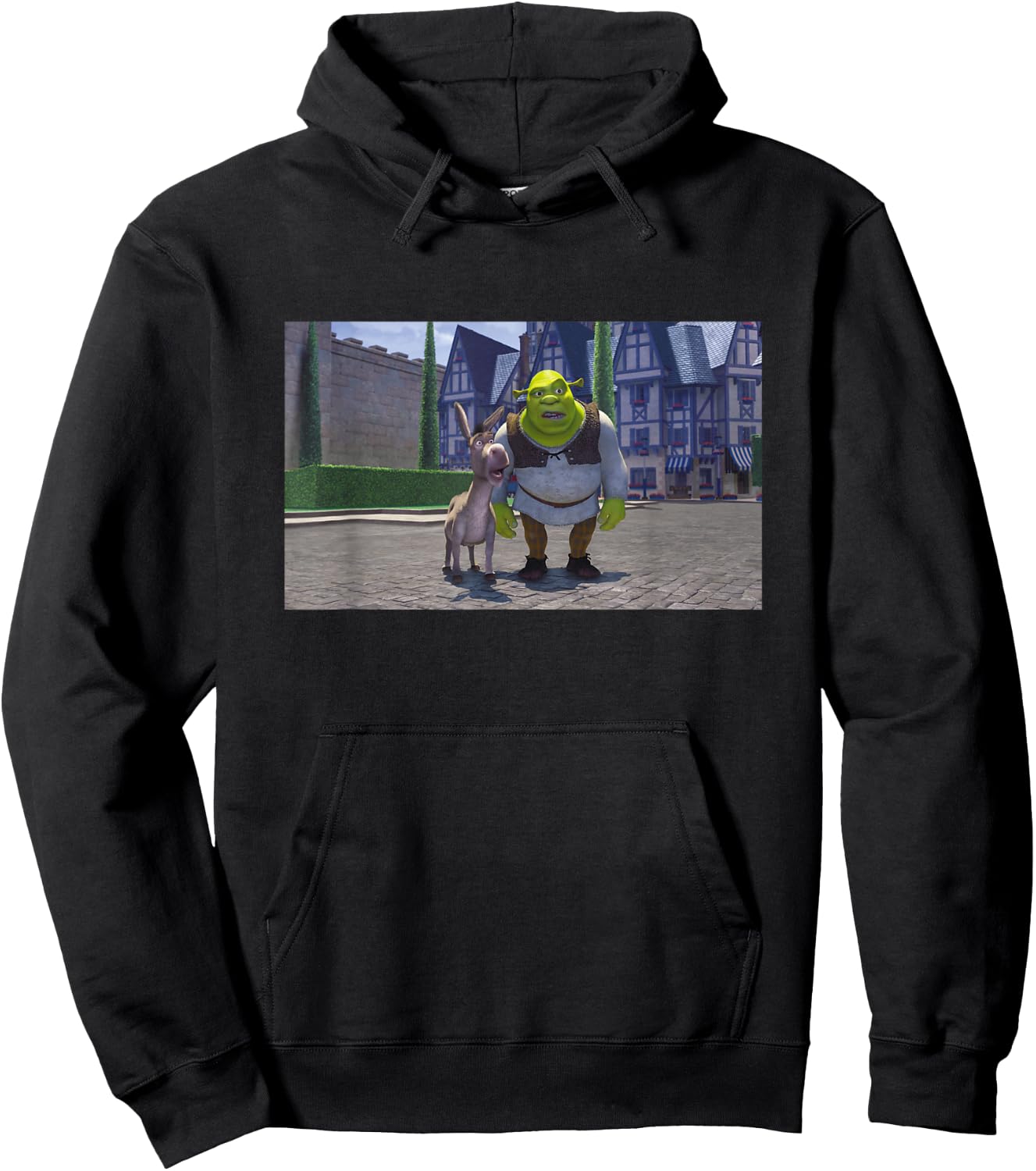 Shrek Iconic Donkey & Shrek Photo Scene Big Chest Poster , black Hoodie - Hoodie | Black