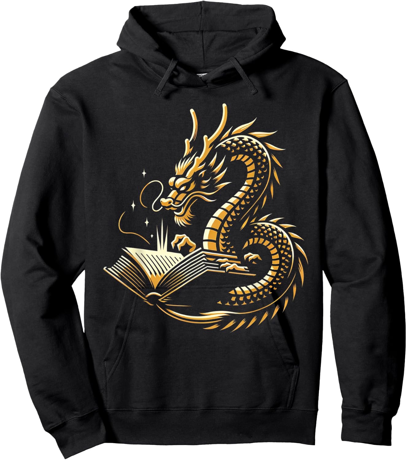 Book Lovers Dragon Fantasy Art Mythical Creatures Yellow Bookworm Chinese Dragon Hoodie - Hoodie | Black