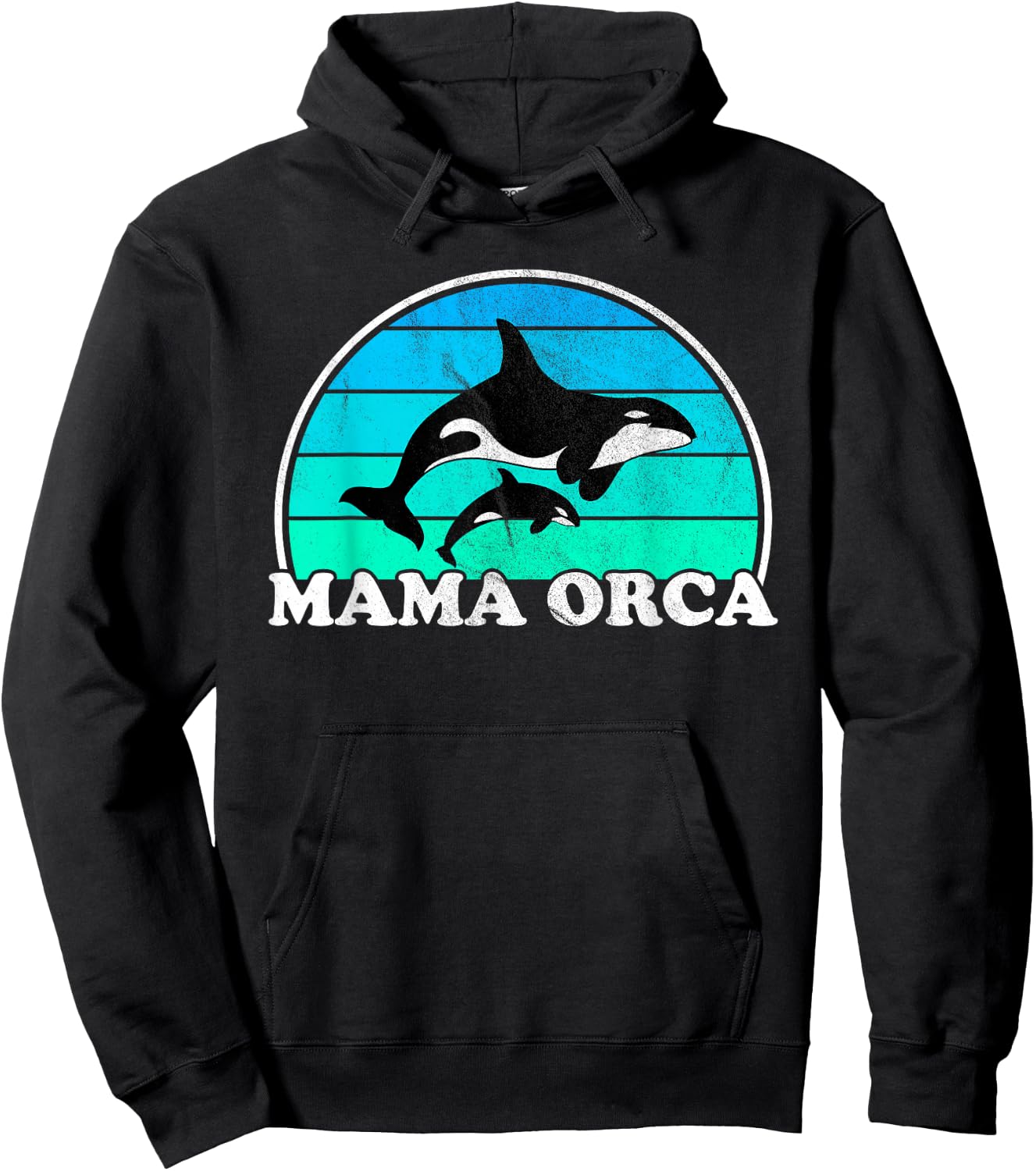 Mama Orca - Orcas Whale Mother Sea Ocean Retro Mom Hoodie - Hoodie | Black