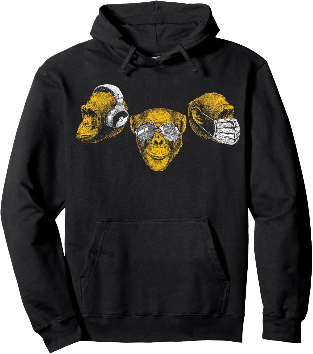 Three Chimpanzee Heads Wise Monkey Speak Hear & See No Evil Hoodie - Hoodie | Black