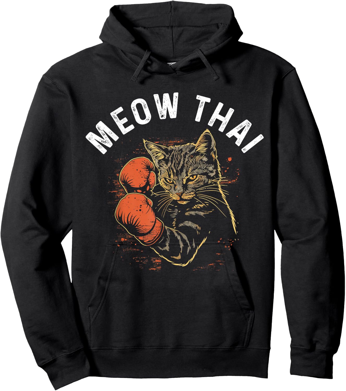 Meow Thai Funny Muay Thai Boxing Cat Martial Arts MMA Boxer Hoodie - Hoodie | Black