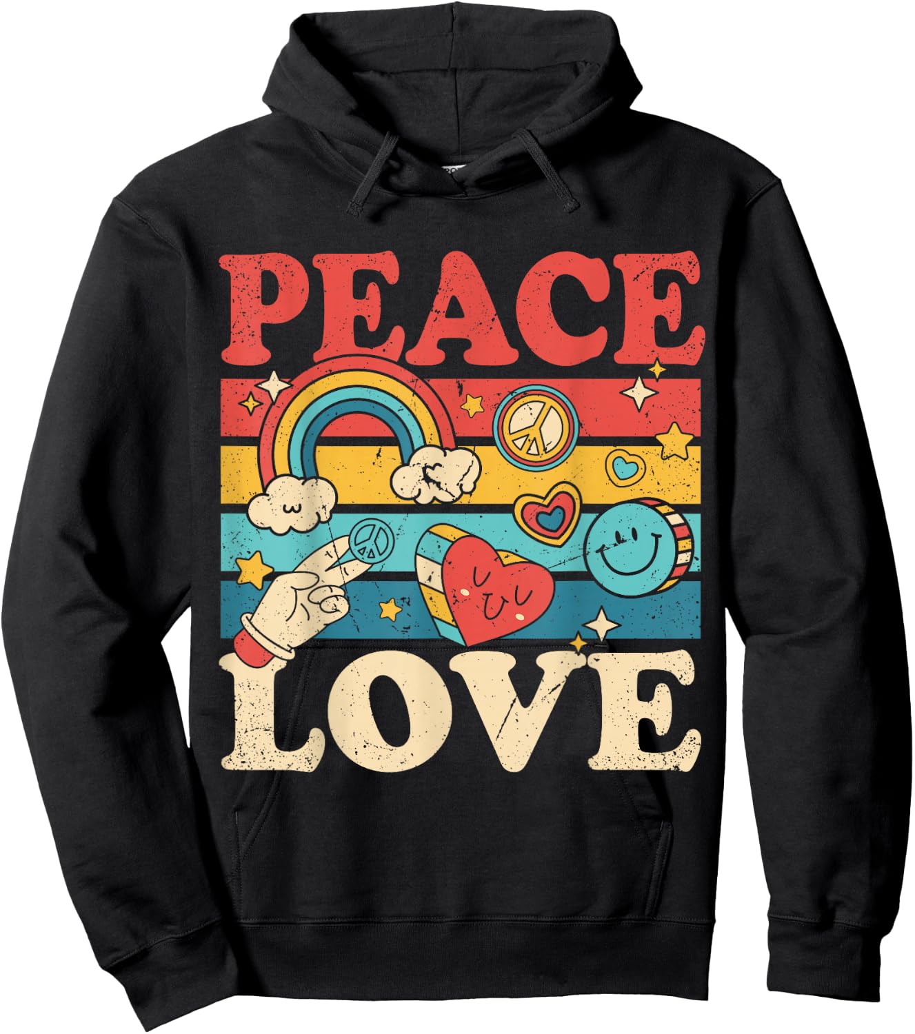 Peace Love 60's 70's 80's Party Outfit Groovy Hippie Costume , black Hoodie - Hoodie | Black