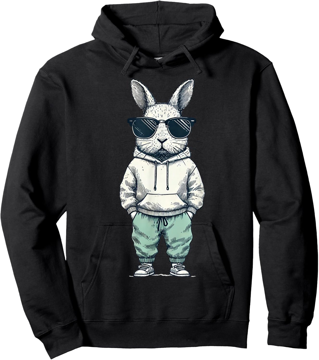 Boys Easter Shirt Bunny Rabbit with Sunglasses Kids Hoodie - Hoodie | Black