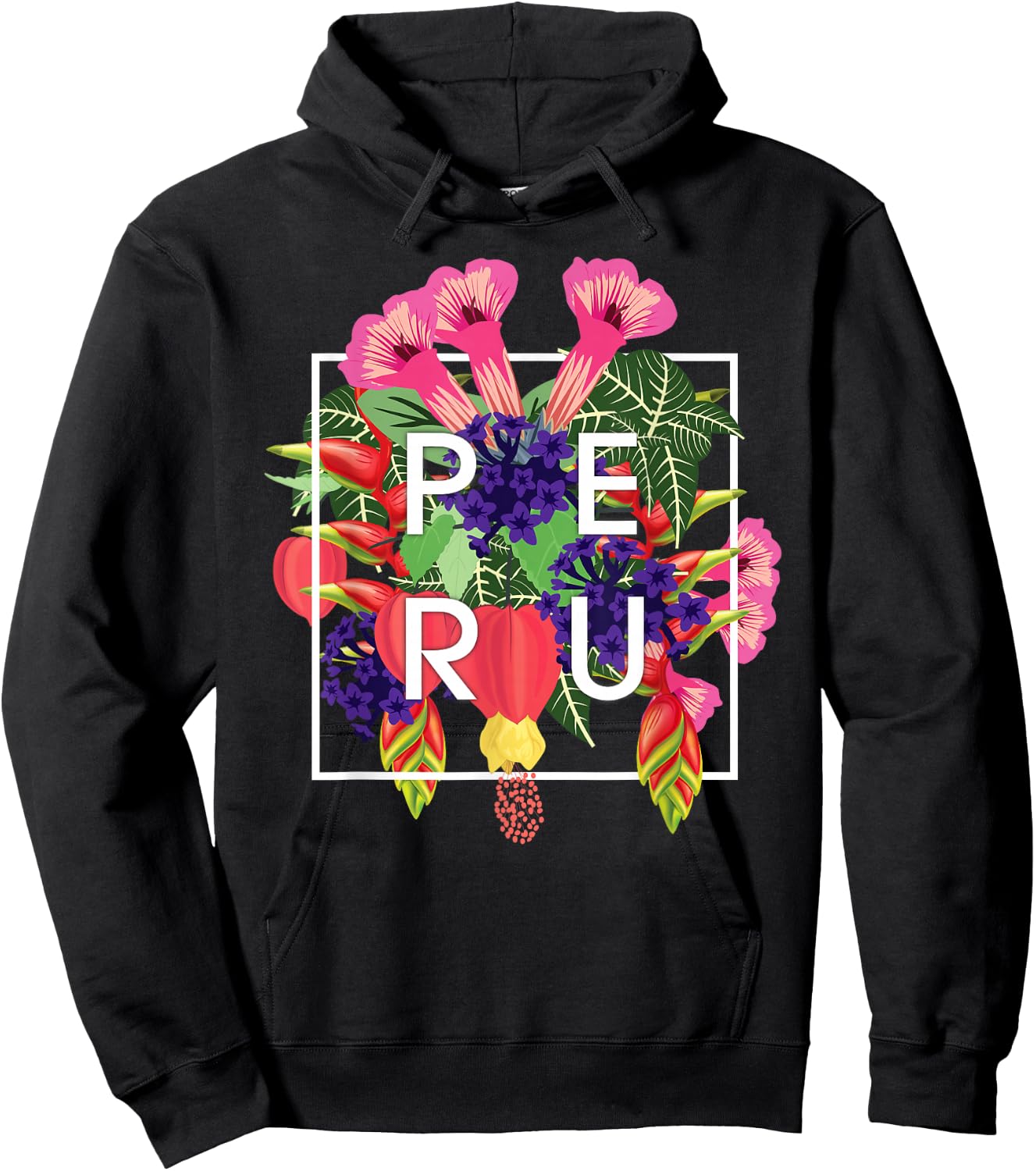 Flowers of Peru Word Art - Peruvian Pride Hoodie - Hoodie | Black