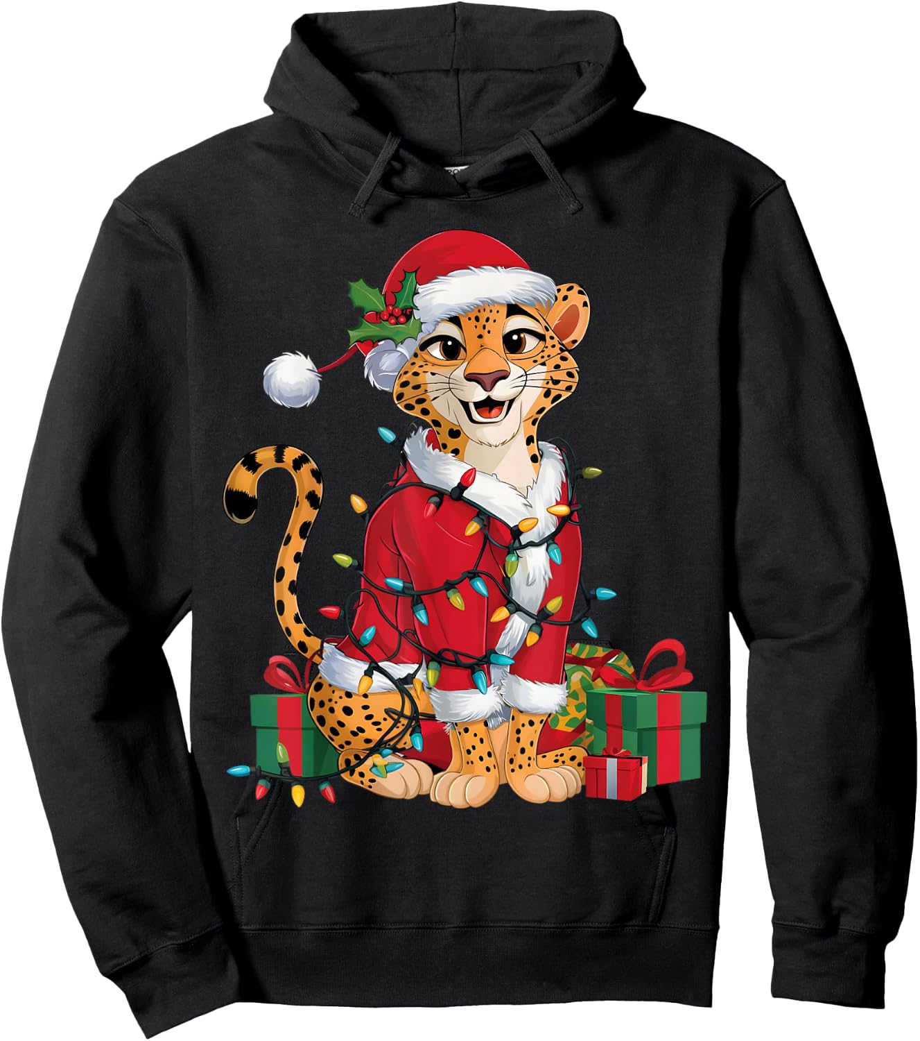Xmas Lighting Santa Cheetah Christmas Hoodie - Hoodie | Black