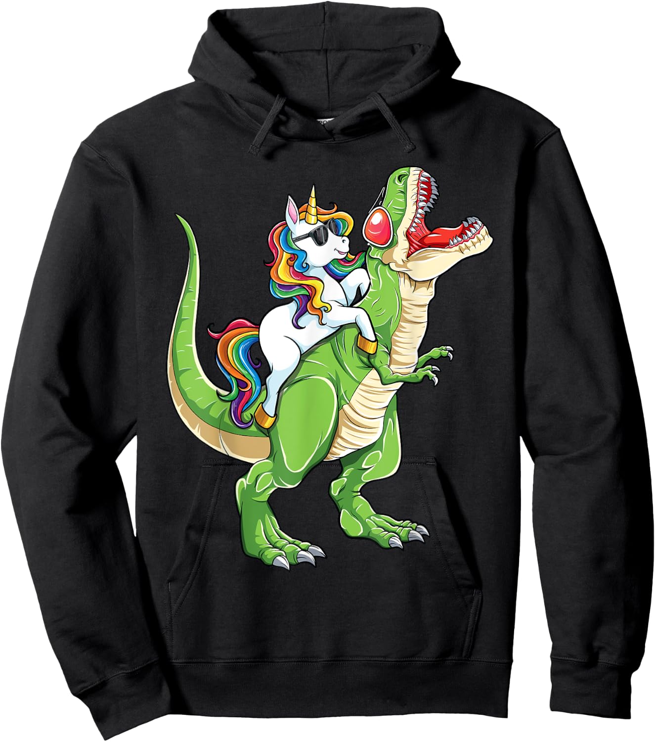 Unicorn Riding T rex Dinosaur Boys Girls Men Women Funny Hoodie - Hoodie | Black