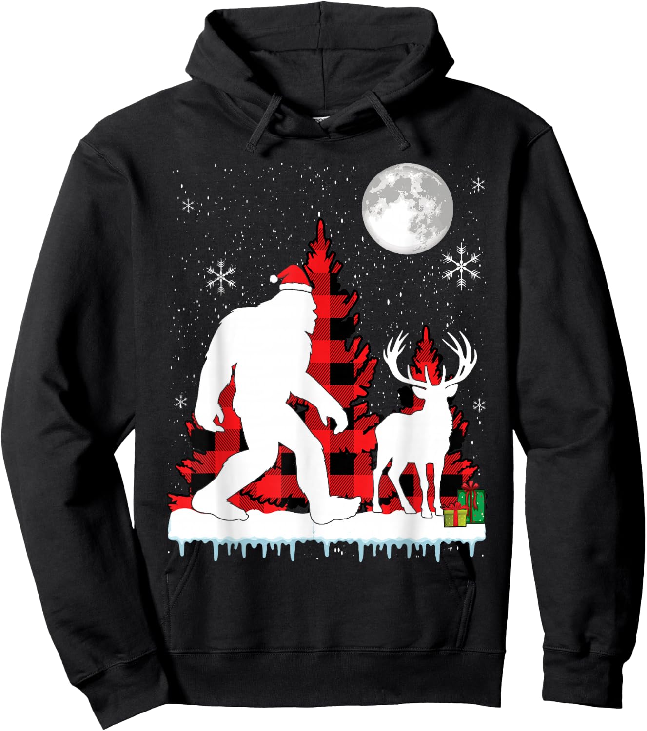 Bigfoot Buffalo Plaid Christmas Trees Hoodie - Hoodie | Black
