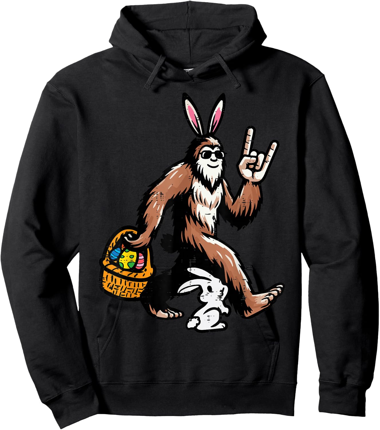 Easter Bigfoot Rock Bunny Sasquatch Rocker Men Boys Kids Hoodie - Hoodie | Black