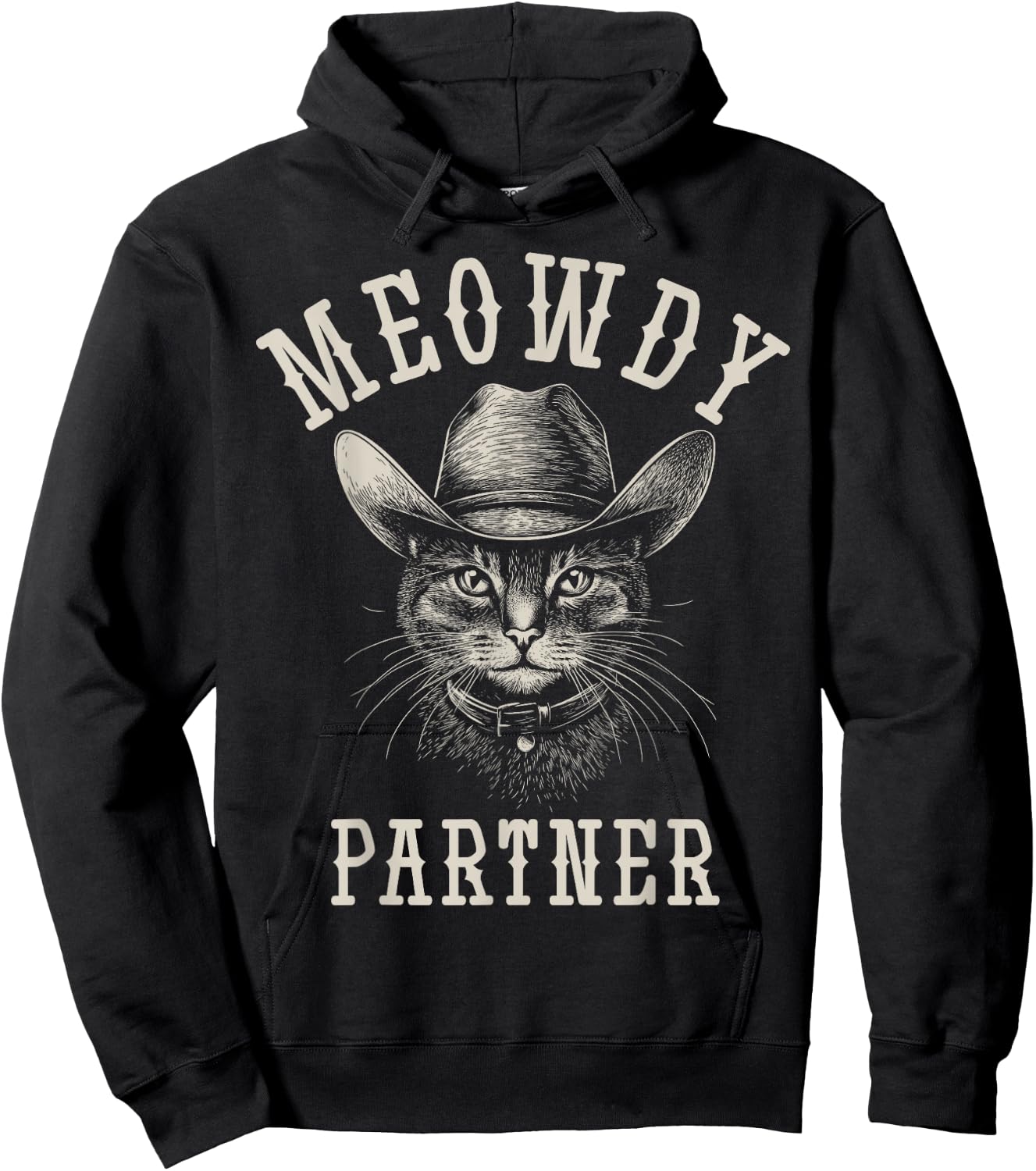 Meowdy Partner Cat Cowboy Hat Funny Western Howdy Partner Hoodie - Hoodie | Black
