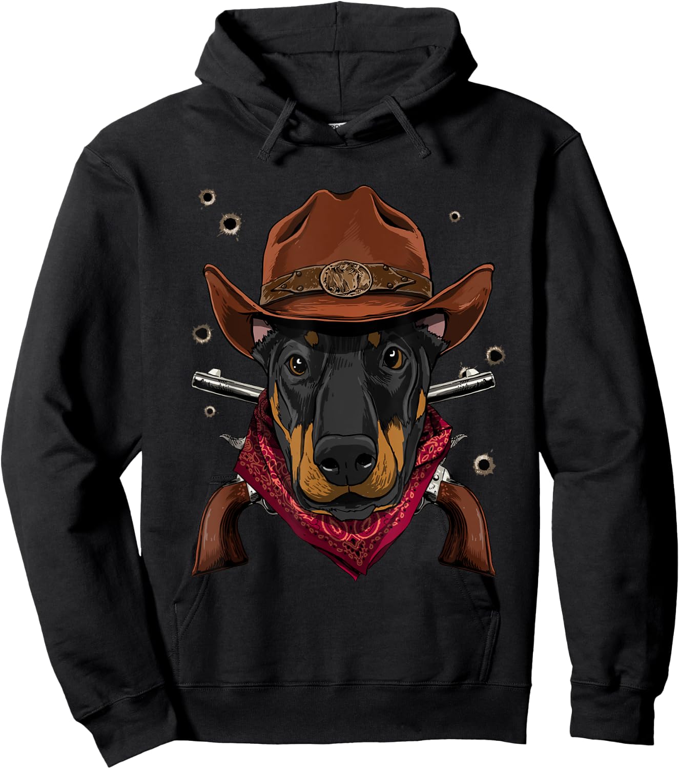 Cowboy Doberman Western Rodeo Cowboy Hat and Bandana Dog Hoodie - Hoodie | Black