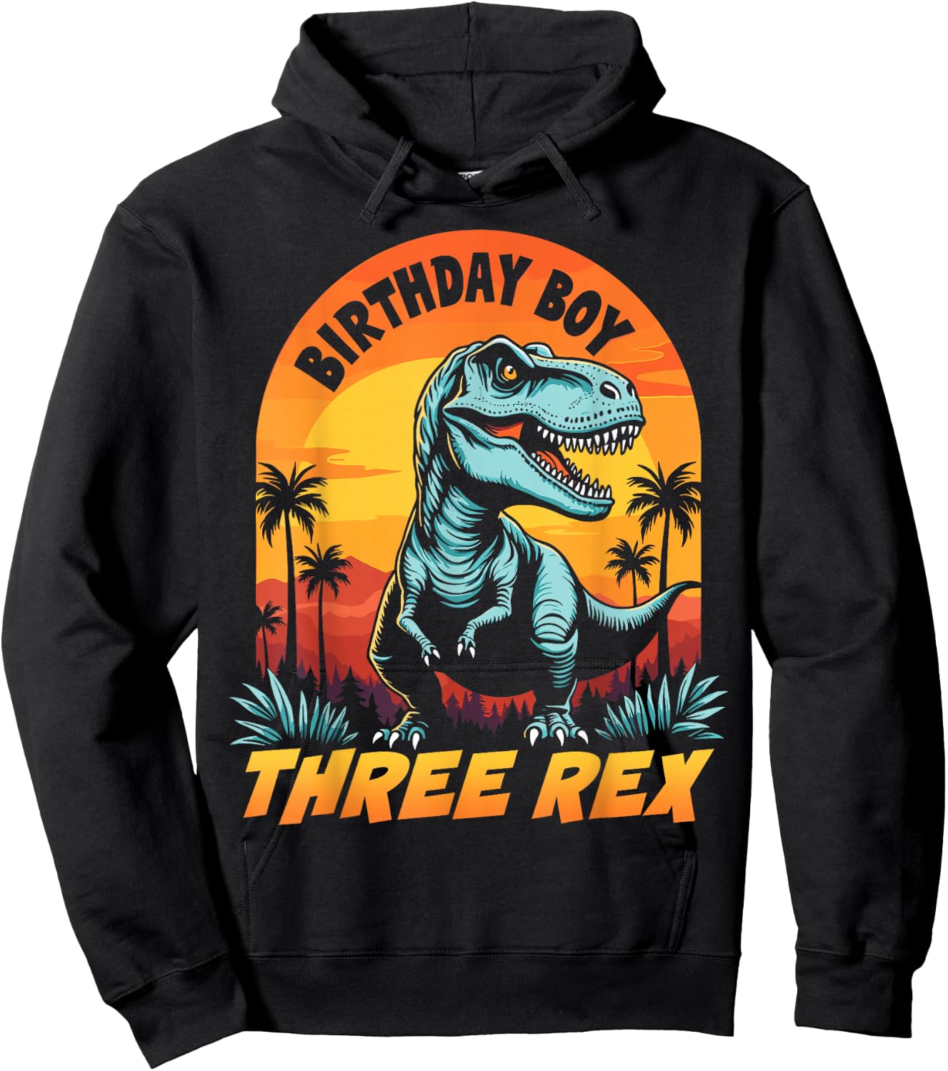 Three Rex T-Rex Boys 3rd Birthday Dinosaur Party Dino Lover Hoodie - Hoodie | Black