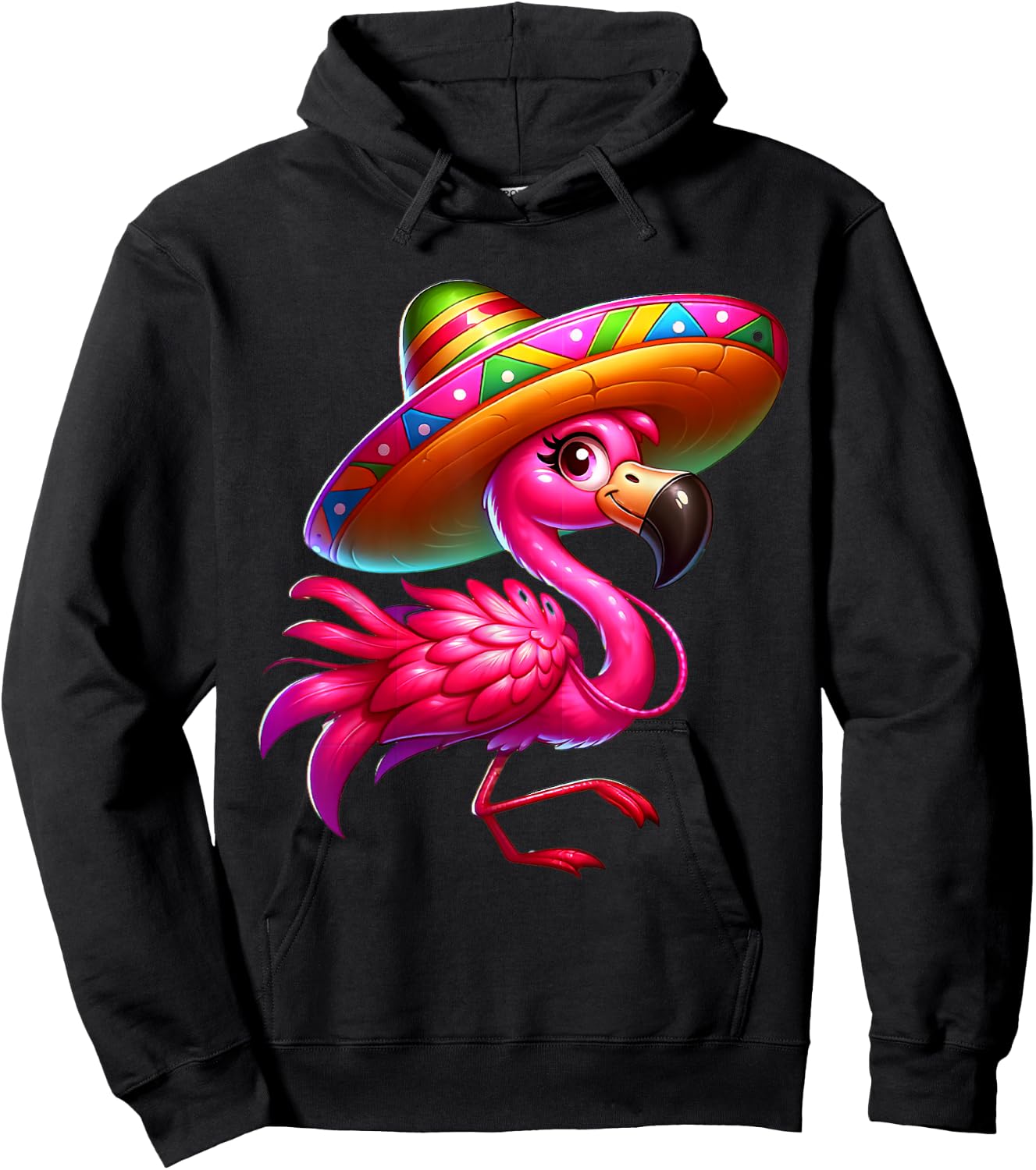 Cinco de Mayo Flamingo Wearing Mexican Sombrero Men Women Hoodie - Hoodie | Black